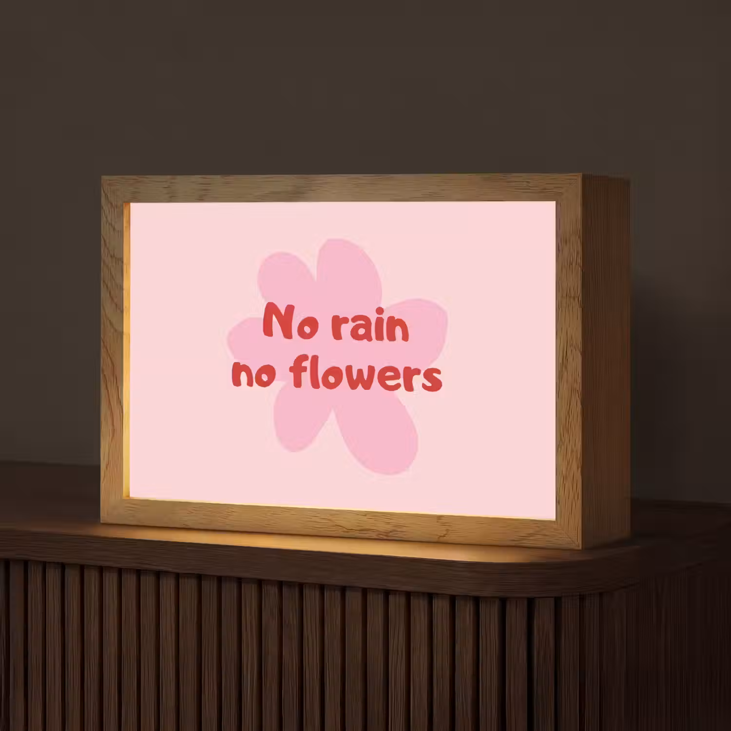 No rain no flowers - Bloem - Roze Light Box met kabel (Tafellamp) klein -z3d_website