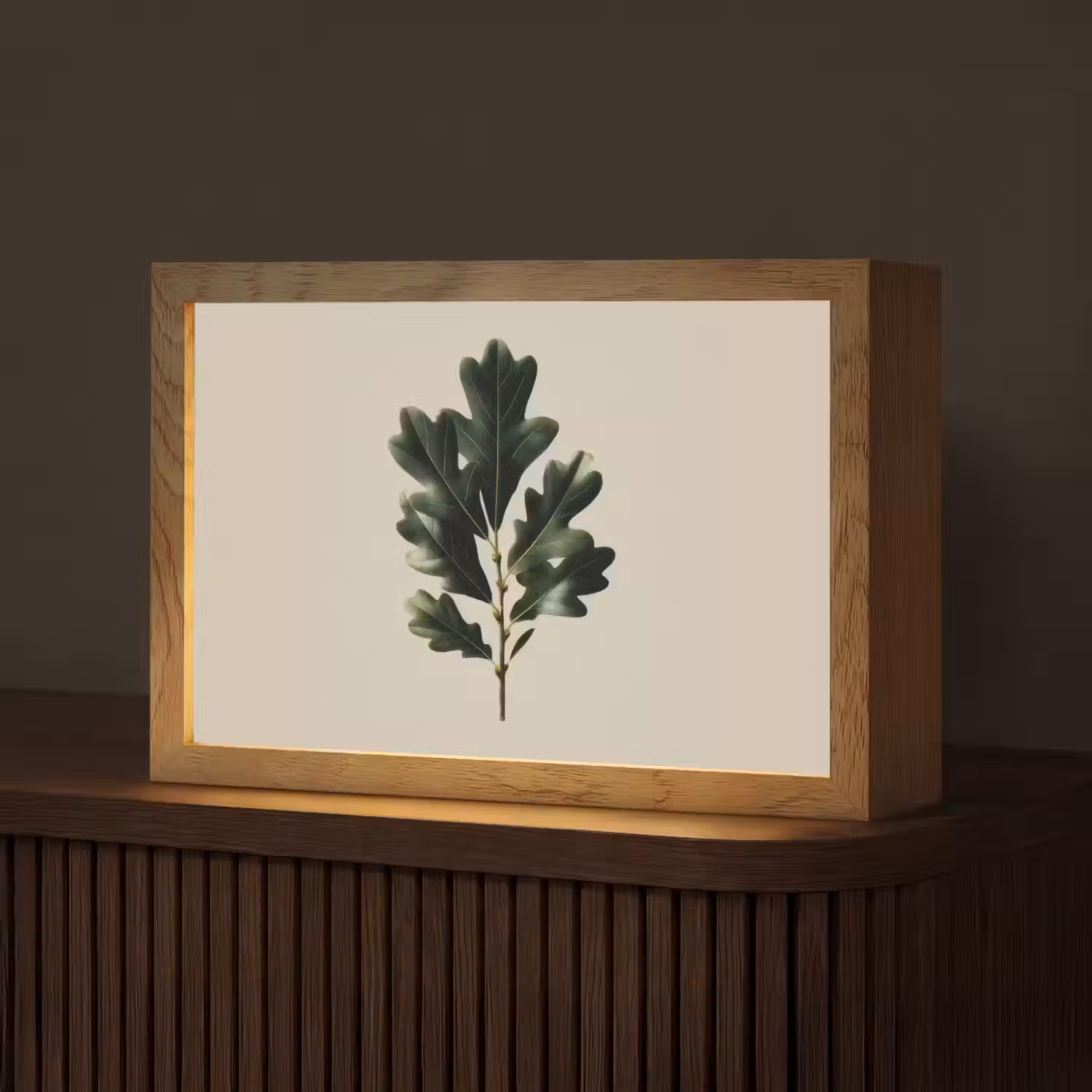 Eikenbladeren - Beige - Groen - Golvende randen Light Box met kabel (Tafellamp) klein -z3d_website