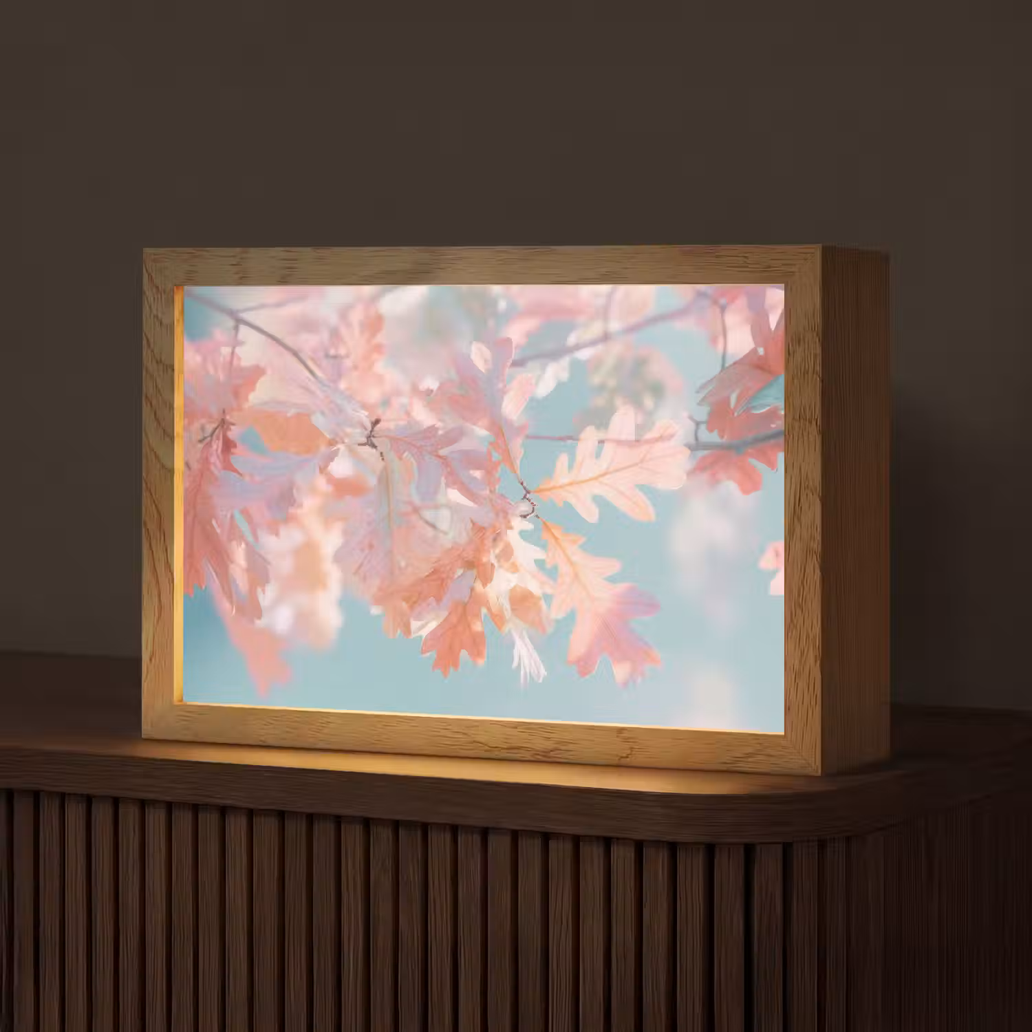 Eikenbladeren - Takken - Roze Light Box met kabel (Tafellamp) klein -z3d_website