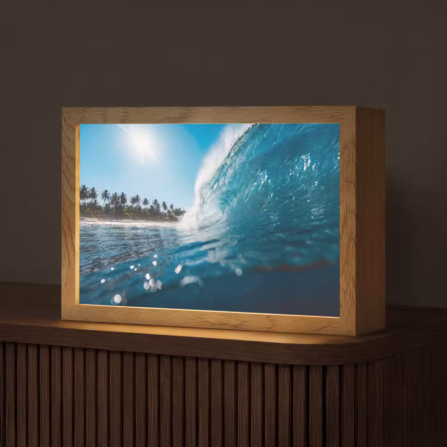 Oceaan - Golf - Strand - Natuur - Blauw Light Box met kabel (Tafellamp) klein -z3d_website