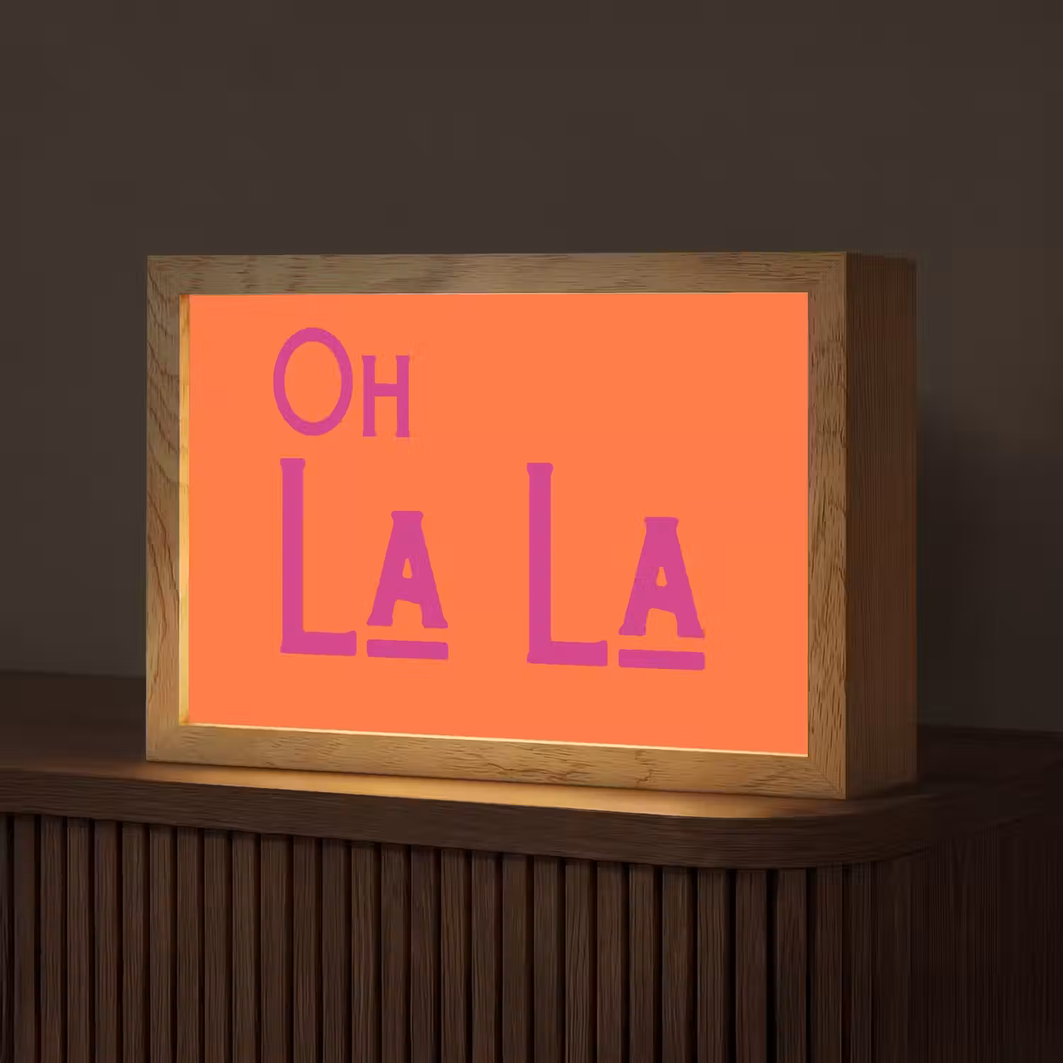 Oh la la - Oranje - Roze - Scheeflettertype Light Box met kabel (Tafellamp) klein -z3d_website