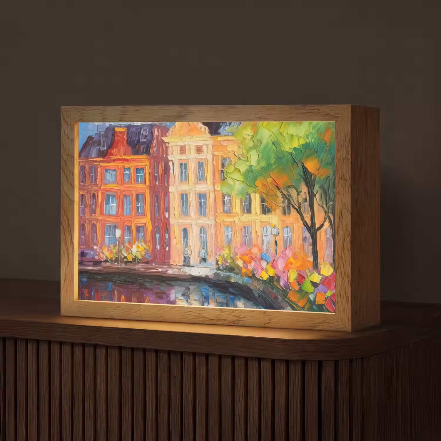 Olieverf - Amsterdam - Kunst - Kleurrijk Light Box met kabel (Tafellamp) klein -z3d_website