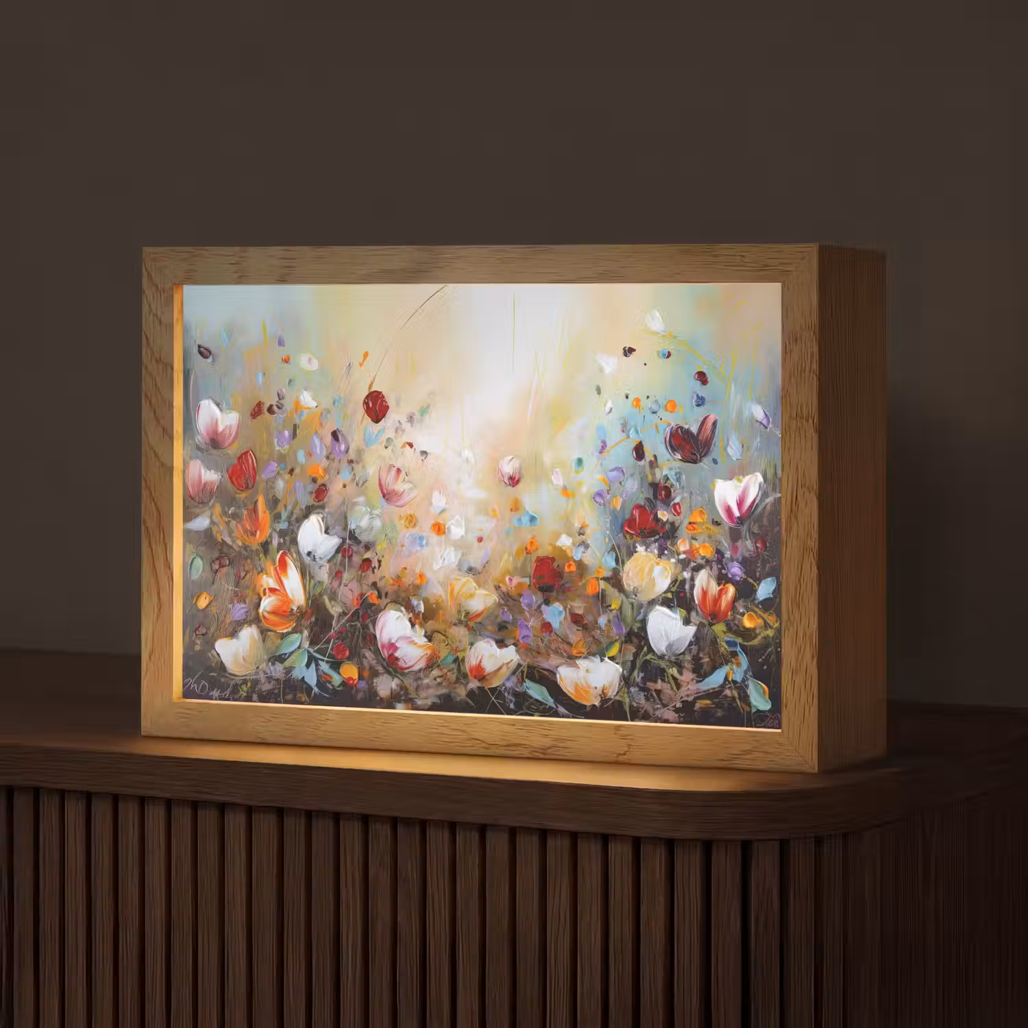 Olieverf - Bloemen - Kleurrijk - Natuur Light Box met kabel (Tafellamp) klein -z3d_website