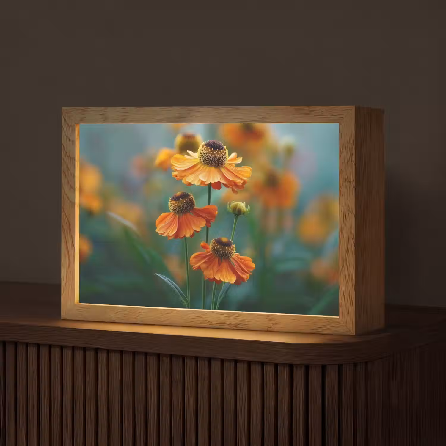 Oranje bloemen - Levendig - Wazige achtergrond Light Box met kabel (Tafellamp) klein -z3d_website