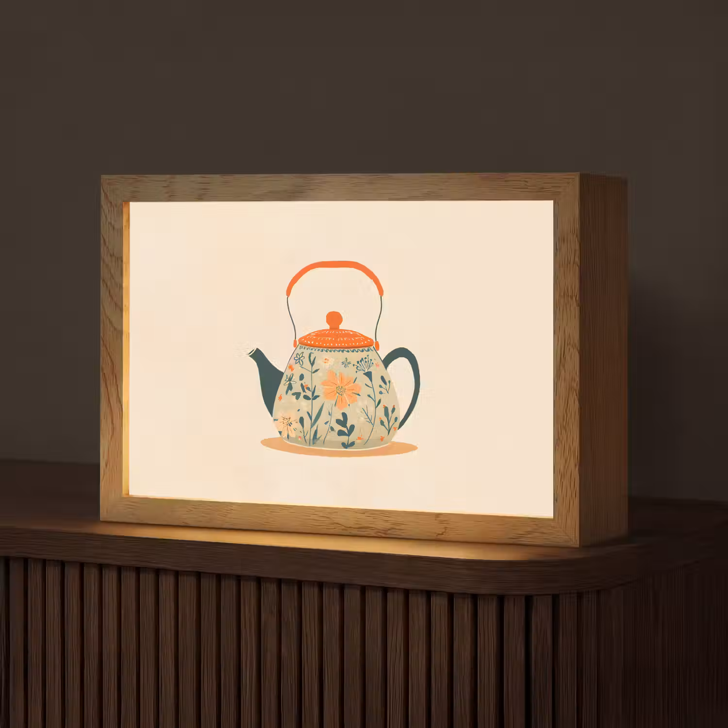 Oranje - Theepot - Bloemen - Bladeren Light Box met kabel (Tafellamp) klein -z3d_website