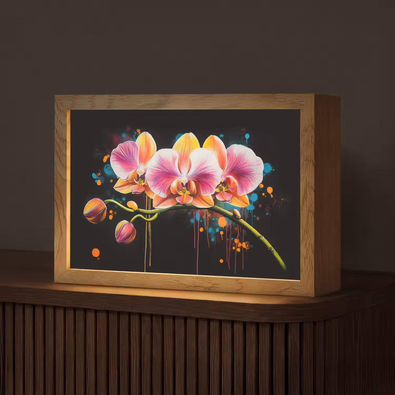 Orchidee - Graffiti - Kleurrijk - Bloemen - Abstract Light Box met kabel (Tafellamp) klein -z3d_website