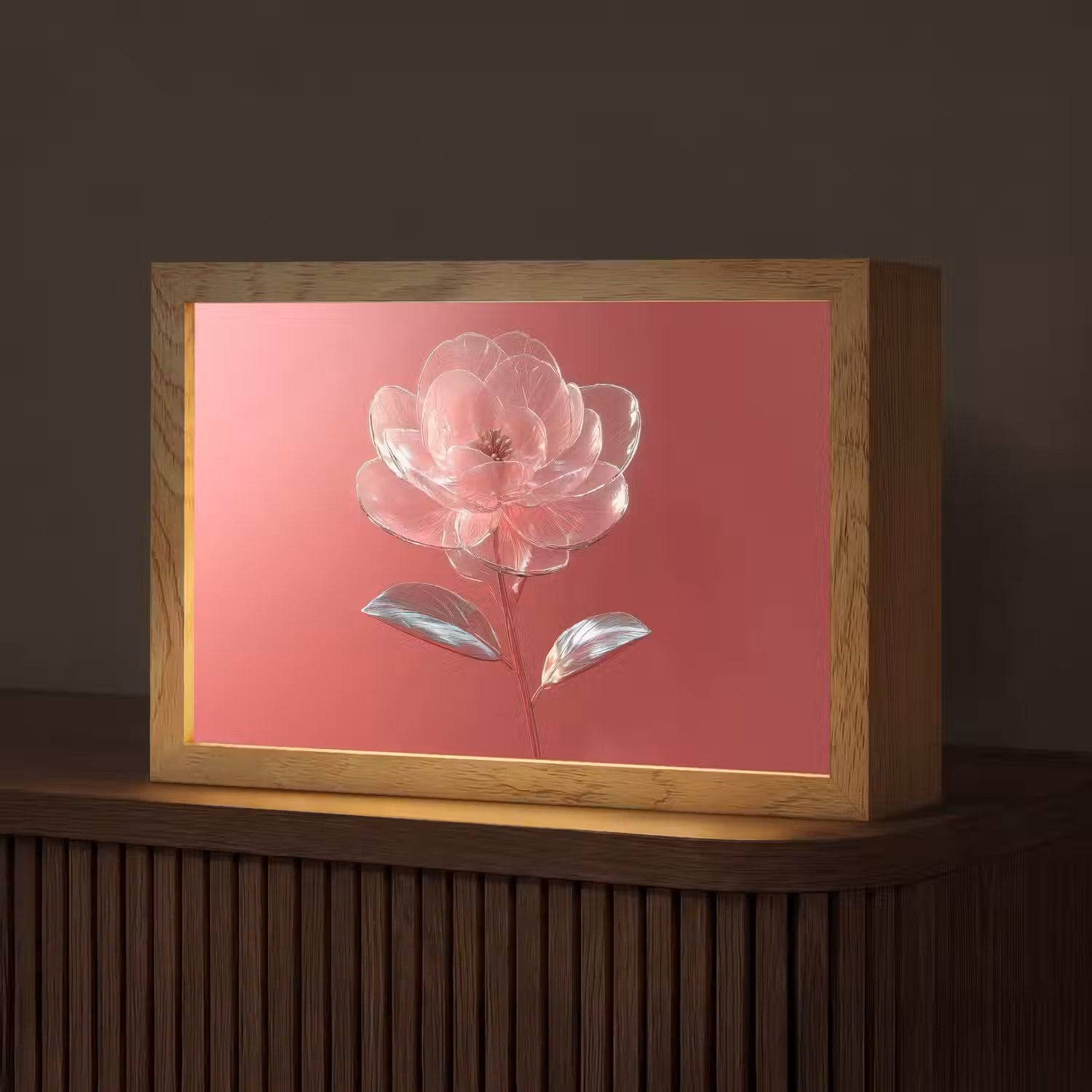 Sierlijk - Bloem - Roze - Glazen Light Box met kabel (Tafellamp) klein -z3d_website