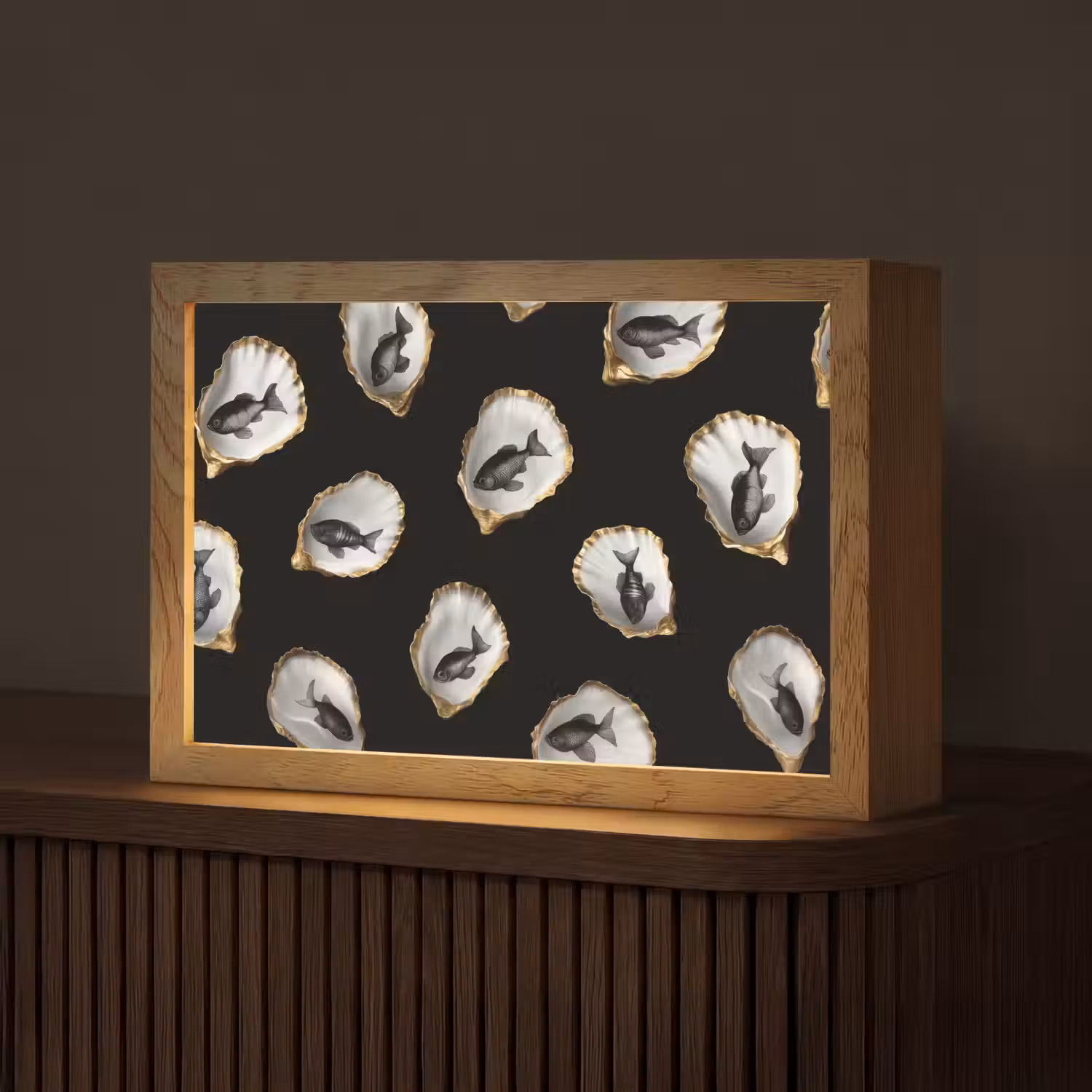 Oesters - Zwart - Vissen - Goud Light Box met kabel (Tafellamp) klein -z3d_website