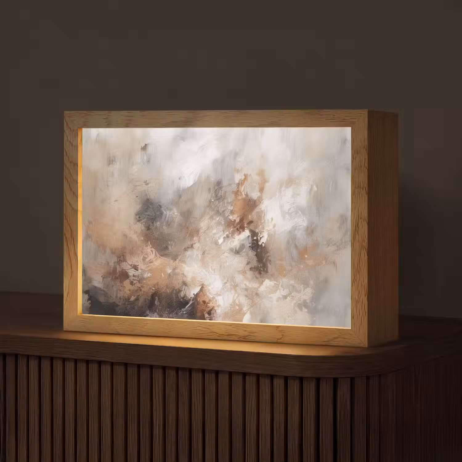 Verf - Abstract - Beige - Kunst Light Box met kabel (Tafellamp) klein -z3d_website