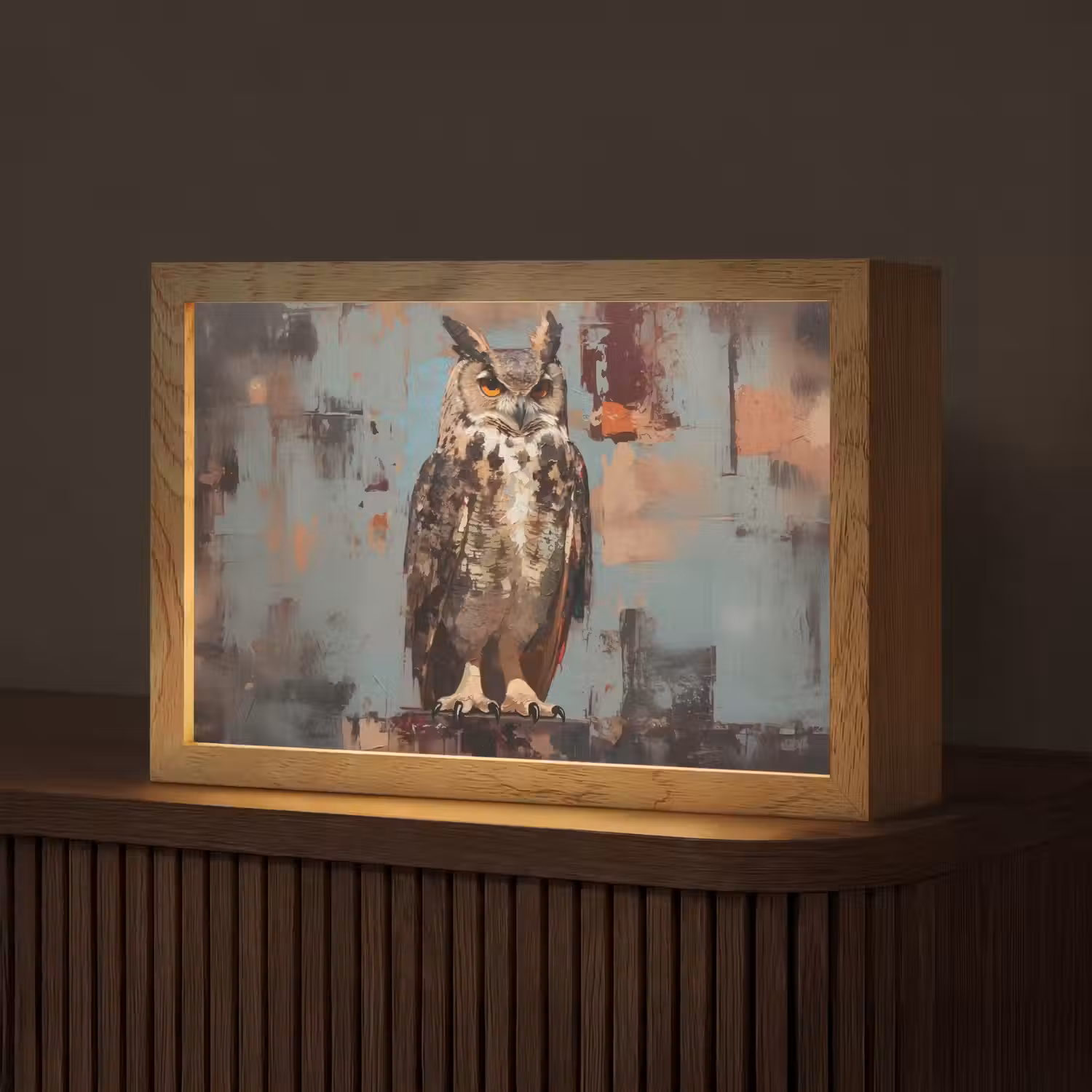 Geschilderd - Abstract - Uil - Bruin Light Box met kabel (Tafellamp) klein -z3d_website