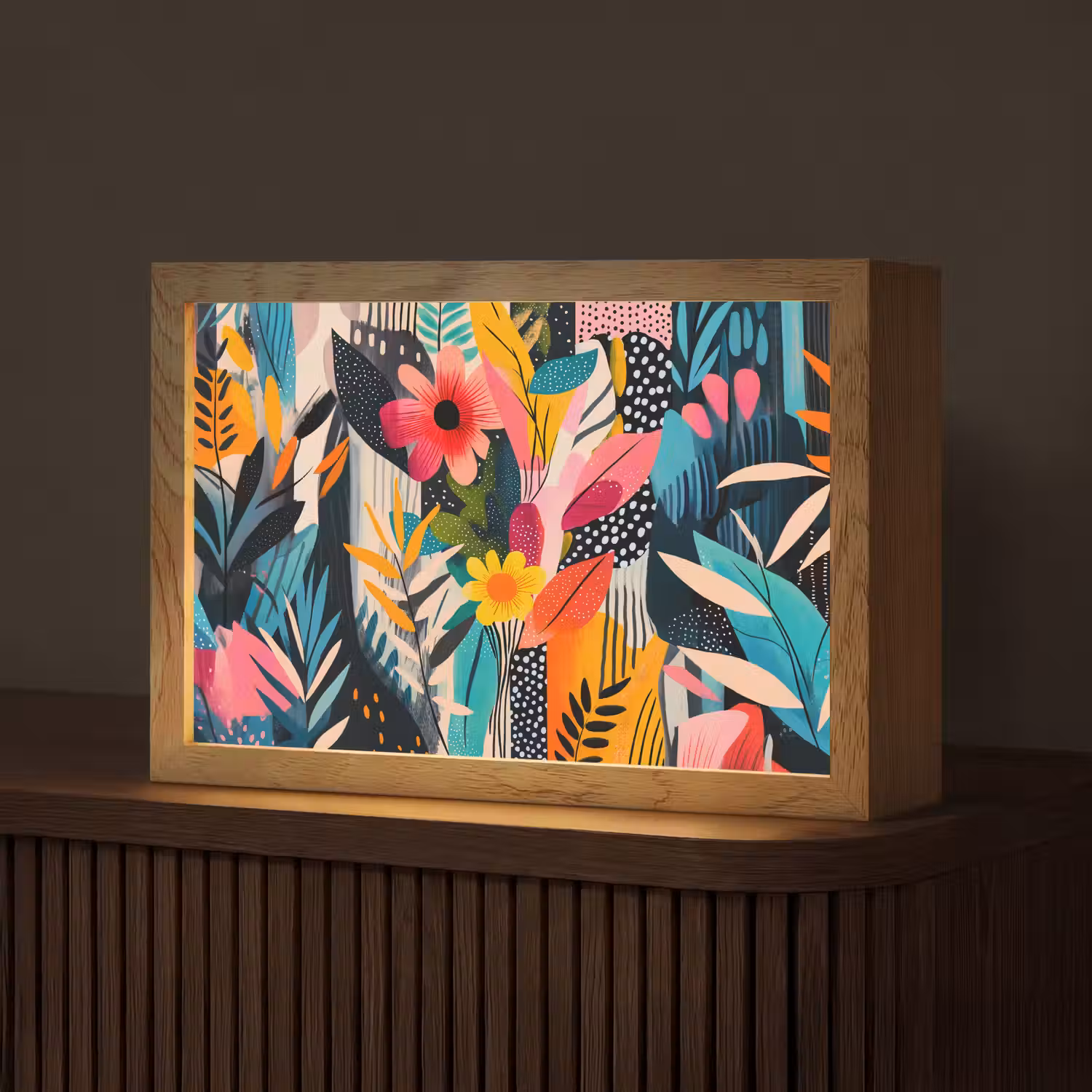 Schilderij - Abstract - Bloemen - Roze Light Box met kabel (Tafellamp) klein -z3d_website