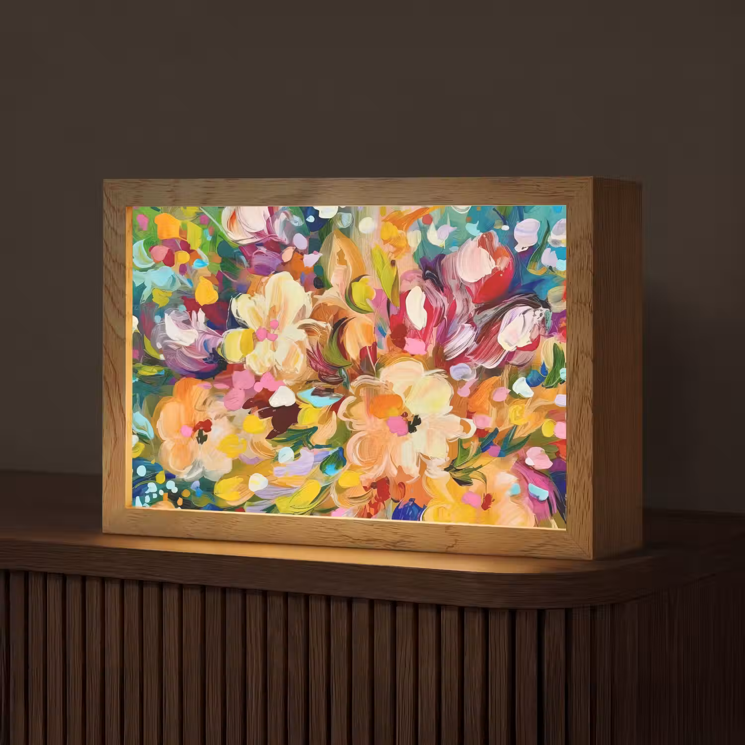 Schilderij - Olieverf - Bloemen - Regenboog Light Box met kabel (Tafellamp) klein -z3d_website