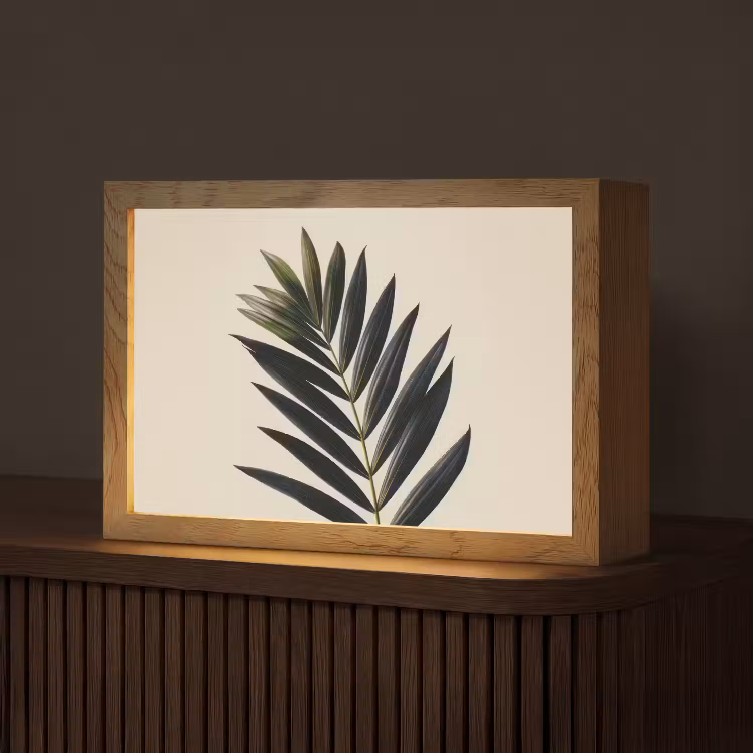 Palmblad - Donkere bladen - Subtiel Light Box met kabel (Tafellamp) klein -z3d_website