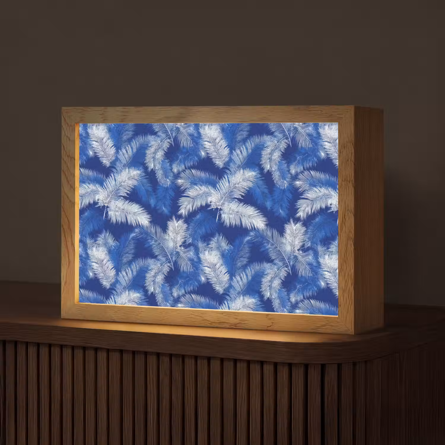 Palmblad - Patroon - Blauw Light Box met kabel (Tafellamp) klein 924 -z3d_website