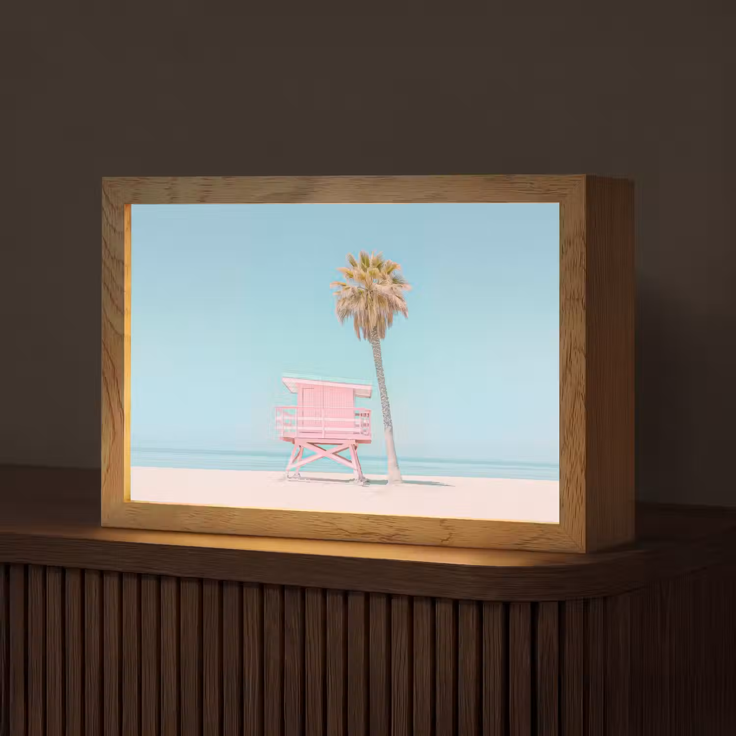 Palmboom - Strandhuis - Roze Light Box met kabel (Tafellamp) klein -z3d_website