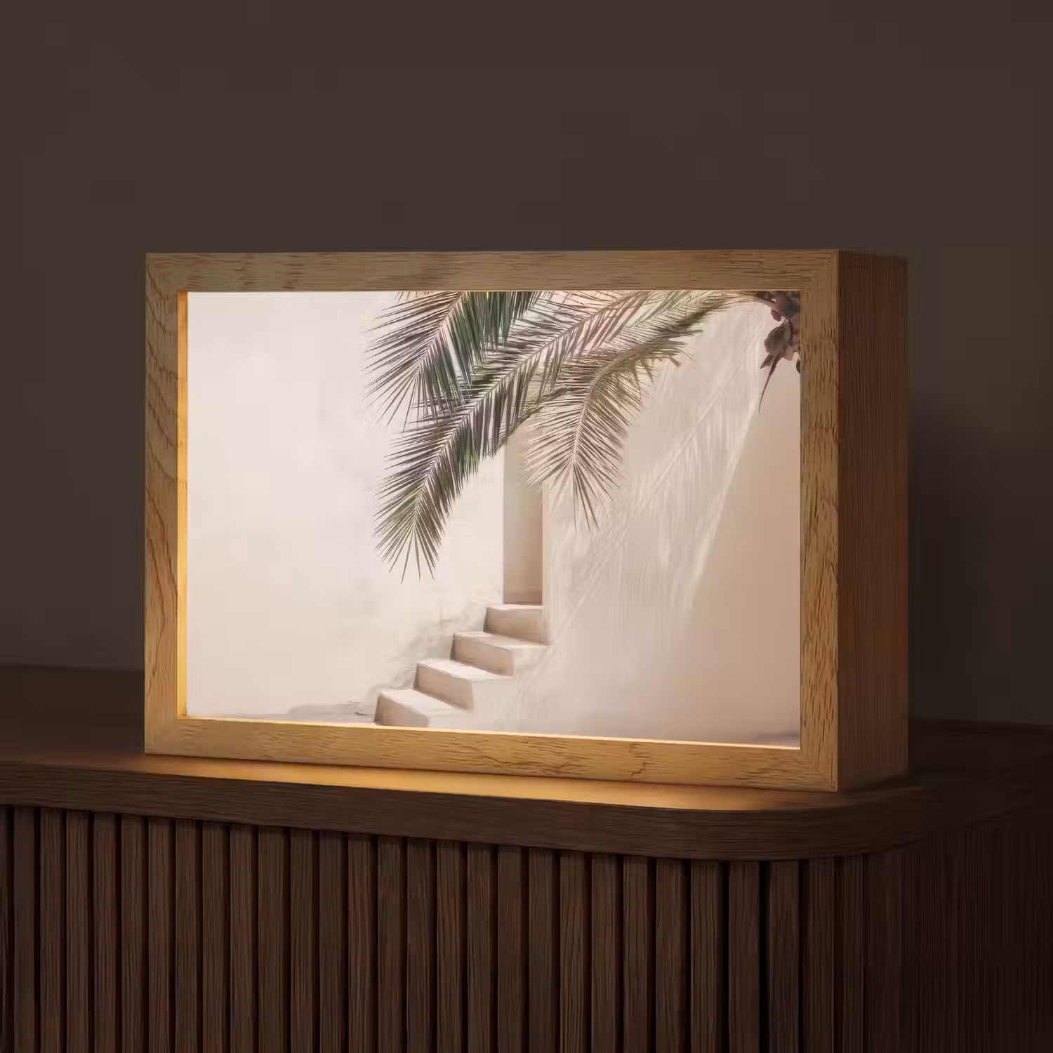 Palmboom - Schaduw - Trap - Beige Light Box met kabel (Tafellamp) klein -z3d_website