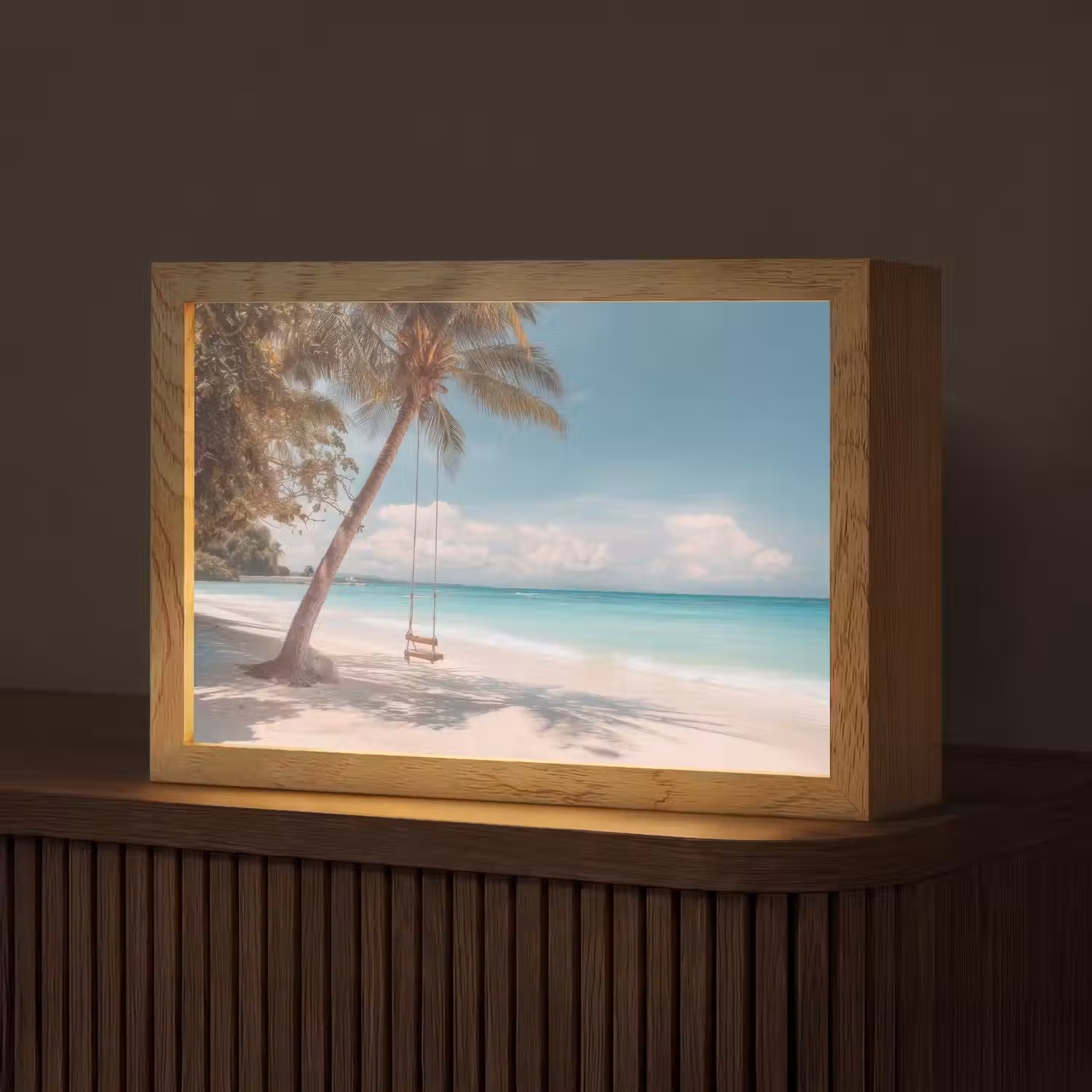 Palmboom - Schommel - Strand - Lucht Light Box met kabel (Tafellamp) klein -z3d_website