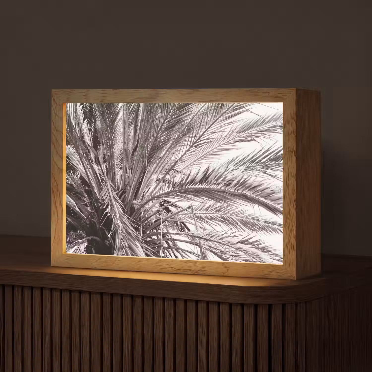 Palmboom - Tropisch - Zwart - Wit Light Box met kabel (Tafellamp) klein -z3d_website