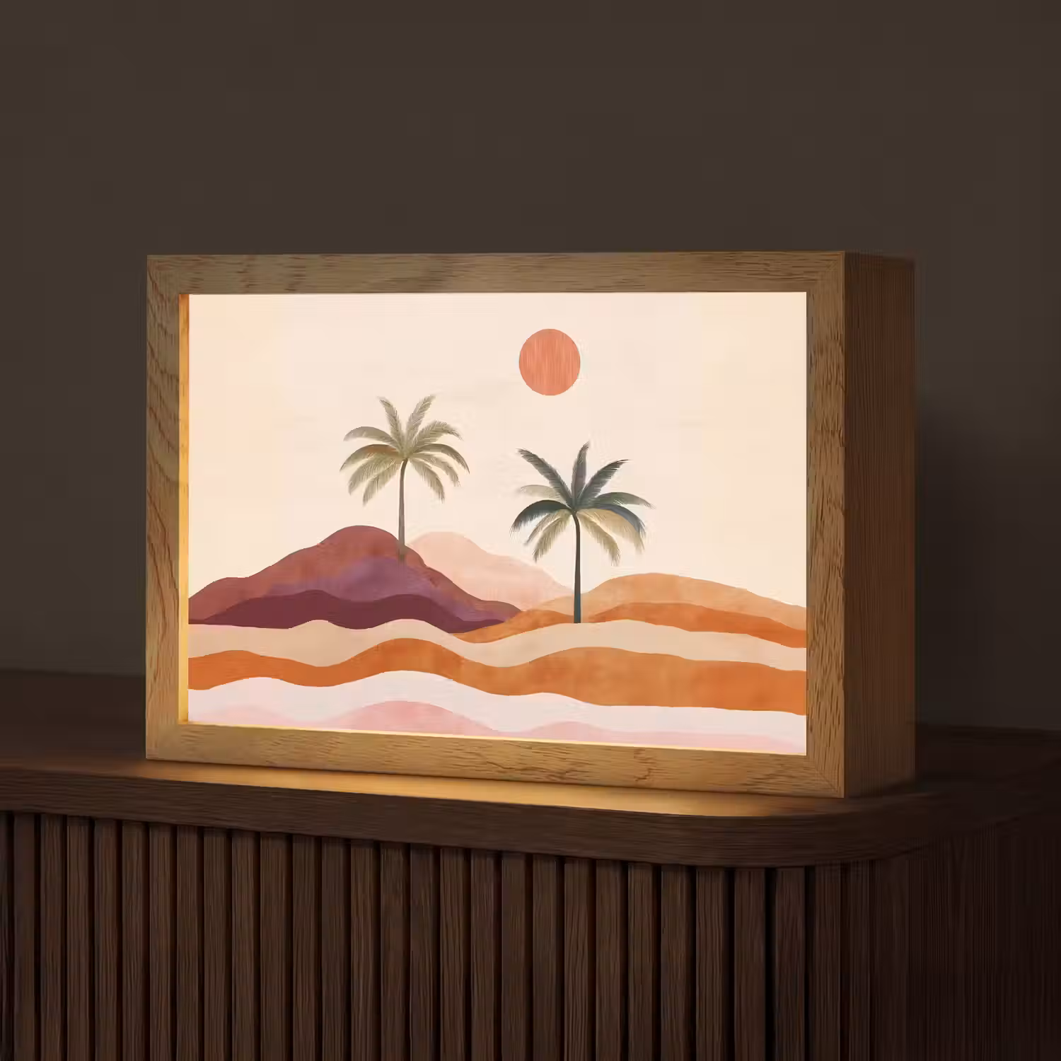 Palmbomen - Abstract - Zon - Heuvels Light Box met kabel (Tafellamp) klein -z3d_website