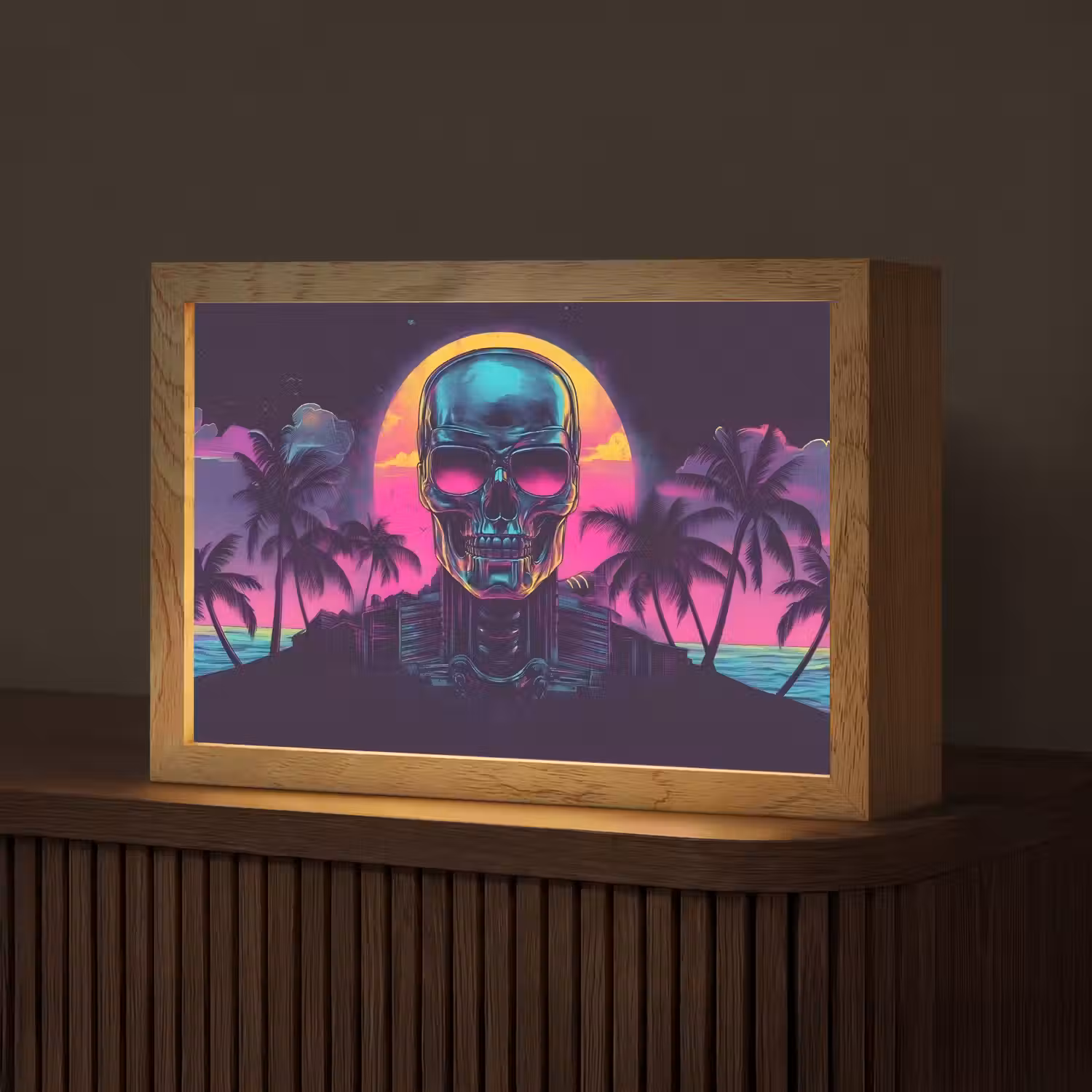 Palmbomen - Hoofd - Metallic - Zonsondergang Light Box met kabel (Tafellamp) klein -z3d_website