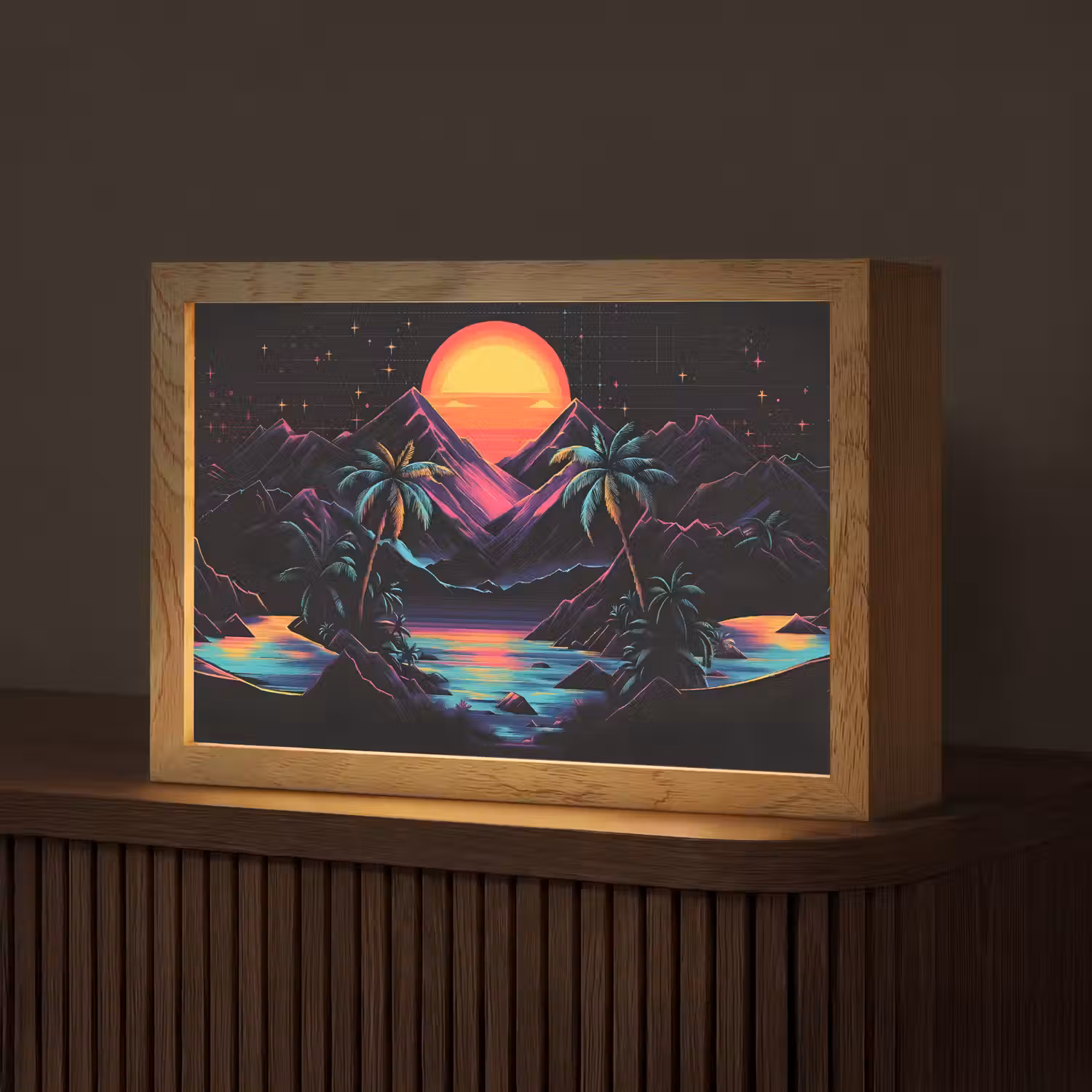 Palmbomen - Neonbergen - Sterrenhemel - Zon Light Box met kabel (Tafellamp) klein -z3d_website