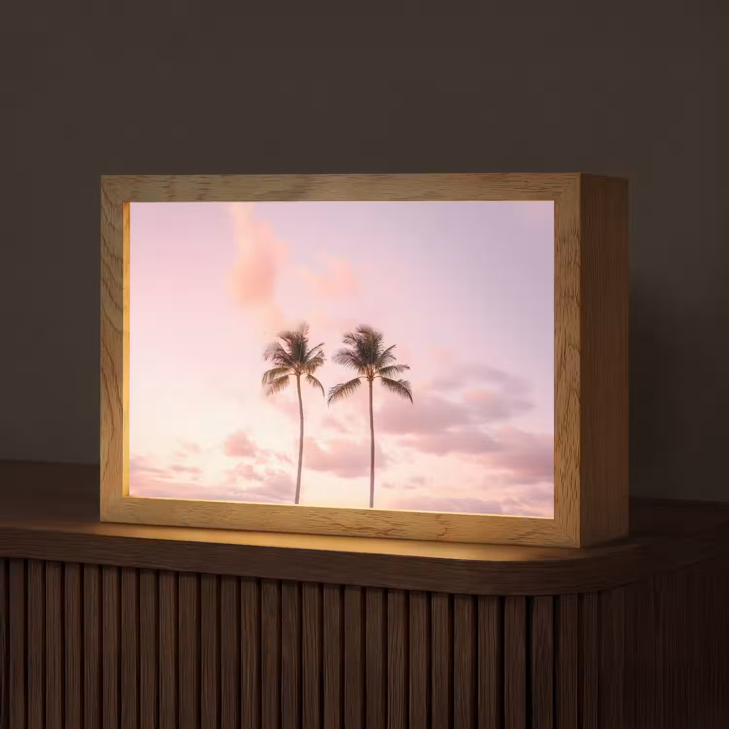 Palmbomen - Paars - Wolken - Lucht Light Box met kabel (Tafellamp) klein -z3d_website
