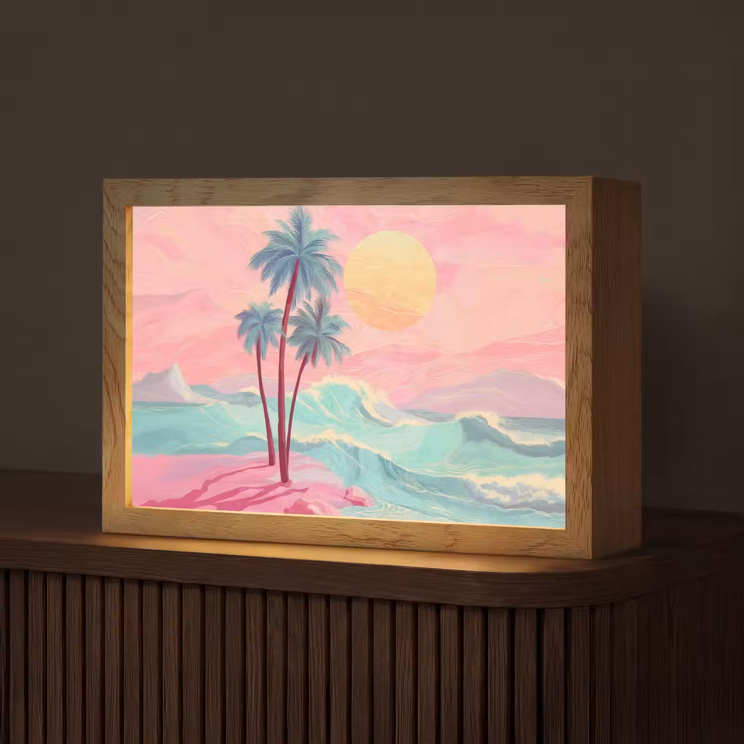 Palmbomen - Golven - Zee Light Box met kabel (Tafellamp) klein -z3d_website
