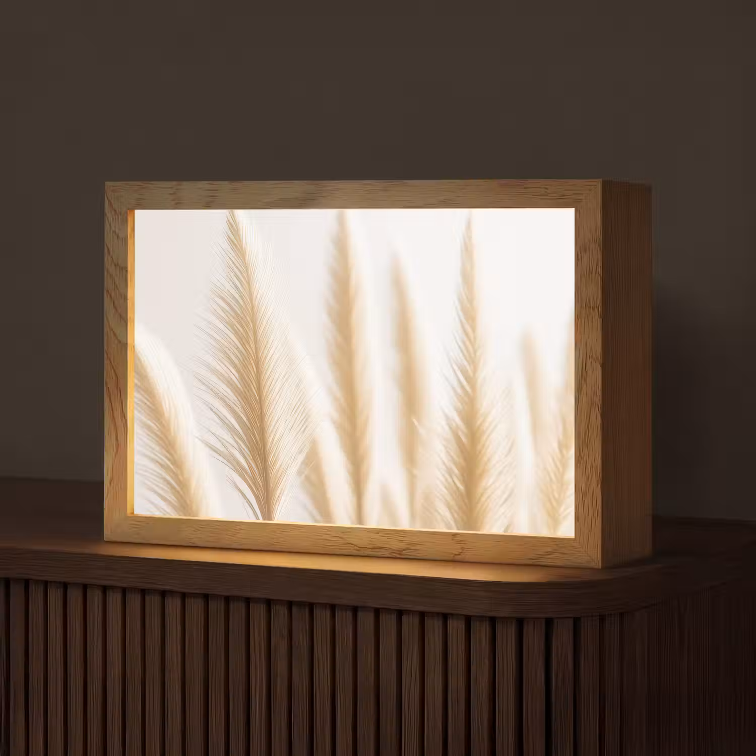 Pampas gras - Pluimen - Beige - Natuur Light Box met kabel (Tafellamp) klein -z3d_website