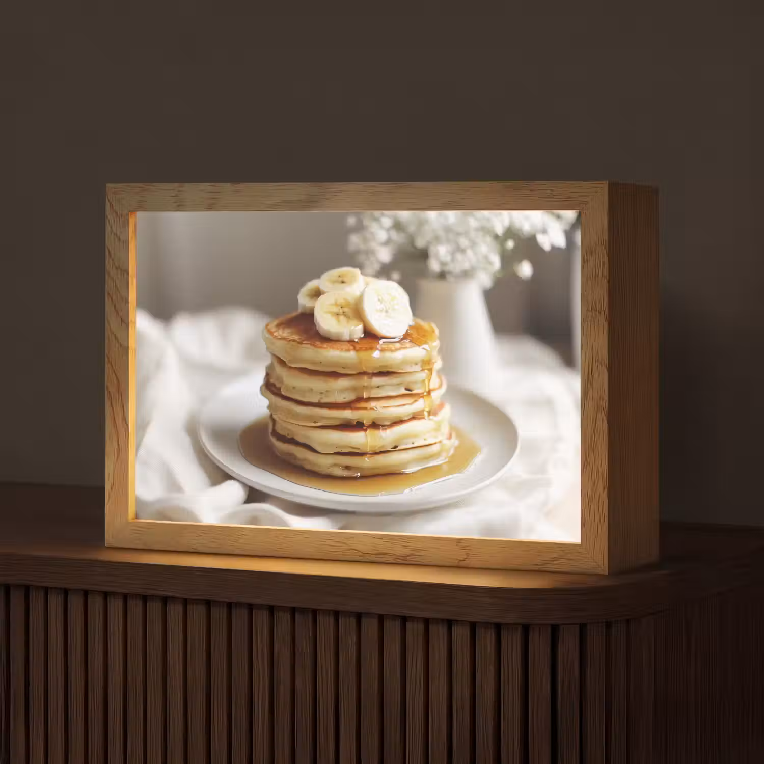 Pannenkoeken - Banaan - Siroop - Wit - Beige Light Box met kabel (Tafellamp) klein -z3d_website