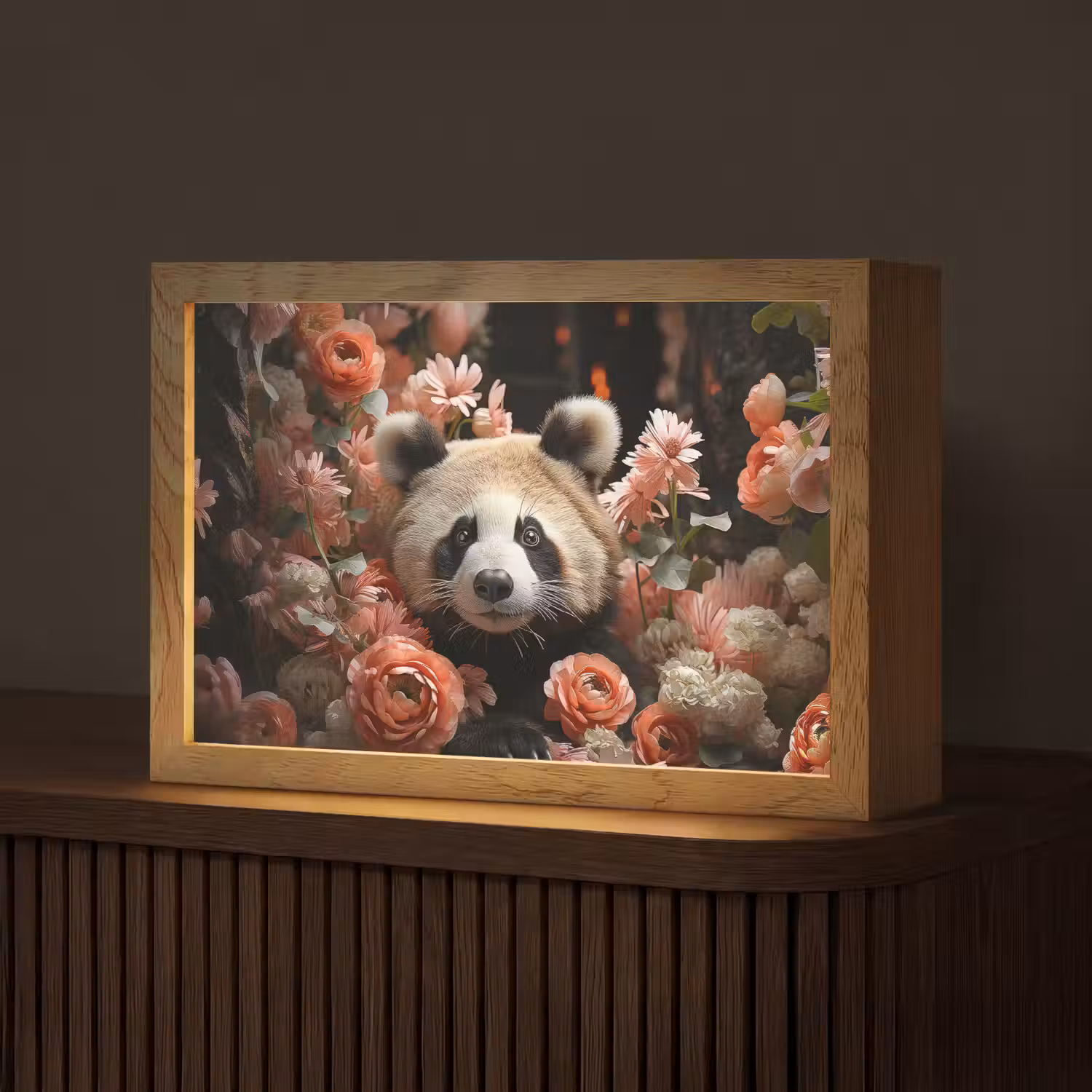 Panda - Dier - Bloemen - Natuur - Botanisch Light Box met kabel (Tafellamp) klein -z3d_website