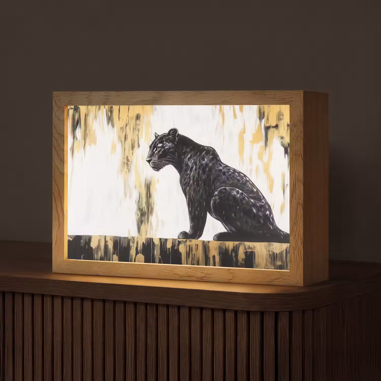 Panter - Zwart - Abstract - Goud Light Box met kabel (Tafellamp) klein -z3d_website