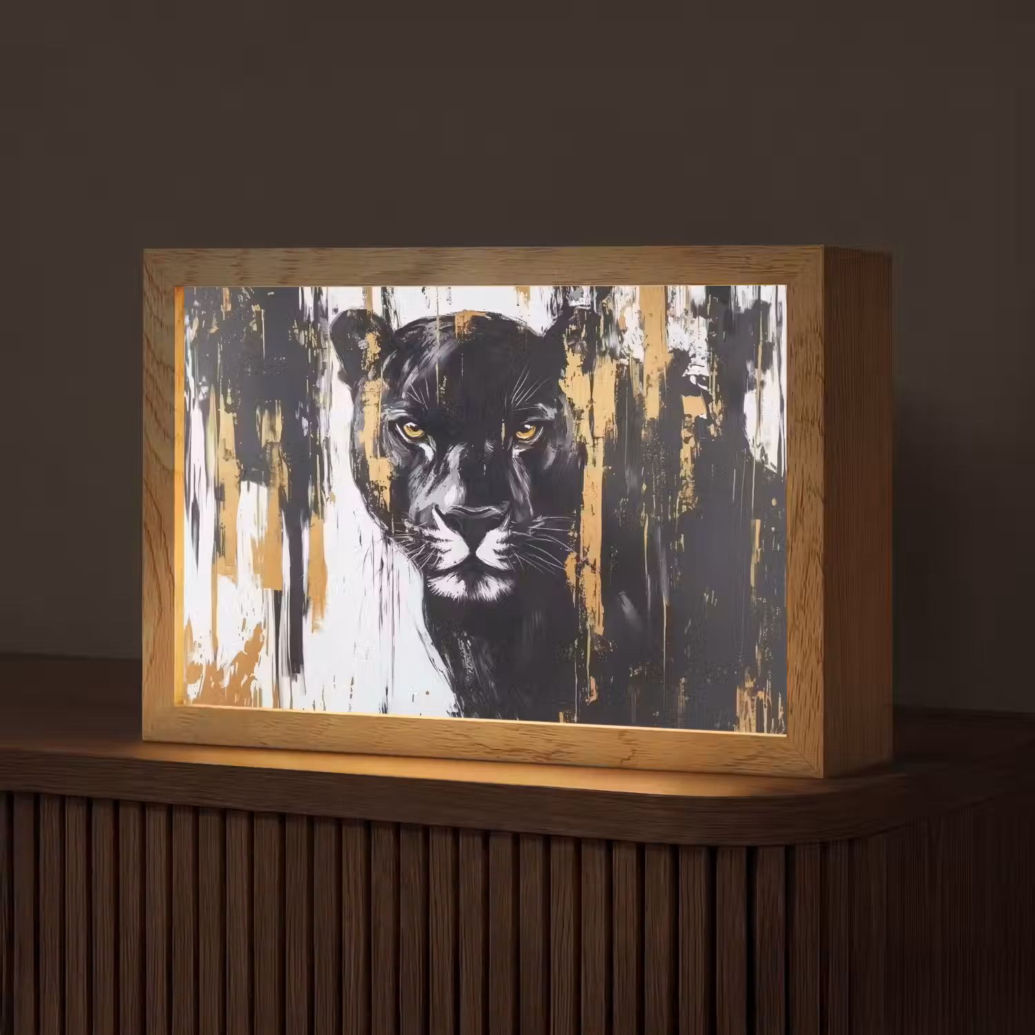 Panter - Zwart - Abstract - Verfstreken Light Box met kabel (Tafellamp) klein -z3d_website