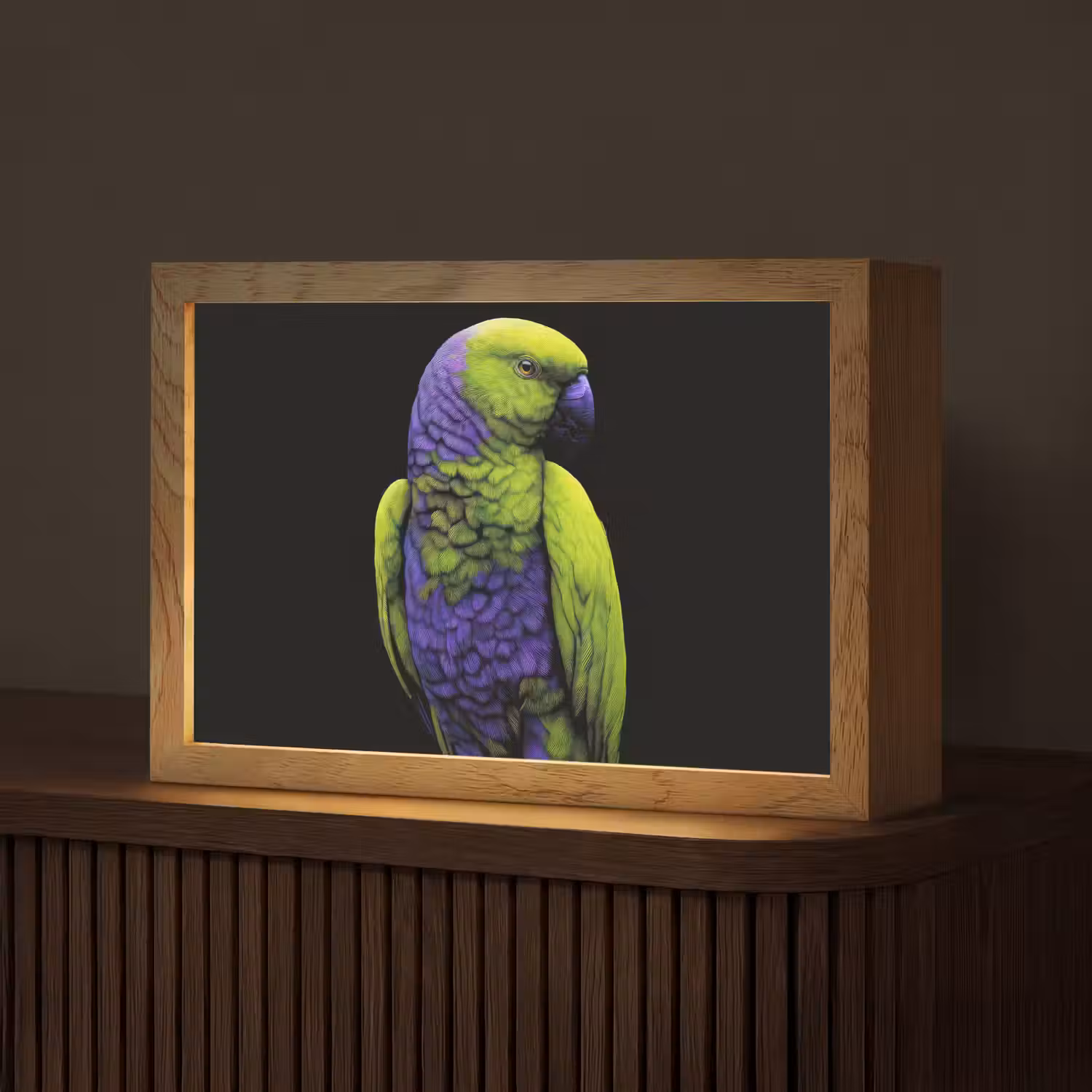 Papegaai - Veren - Opvallend - Groen Light Box met kabel (Tafellamp) klein -z3d_website