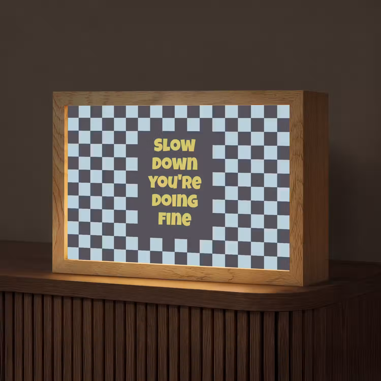 Patroon - Geblok - Blauw - Slow down you're doing fine Light Box met kabel (Tafellamp) klein -z3d_website