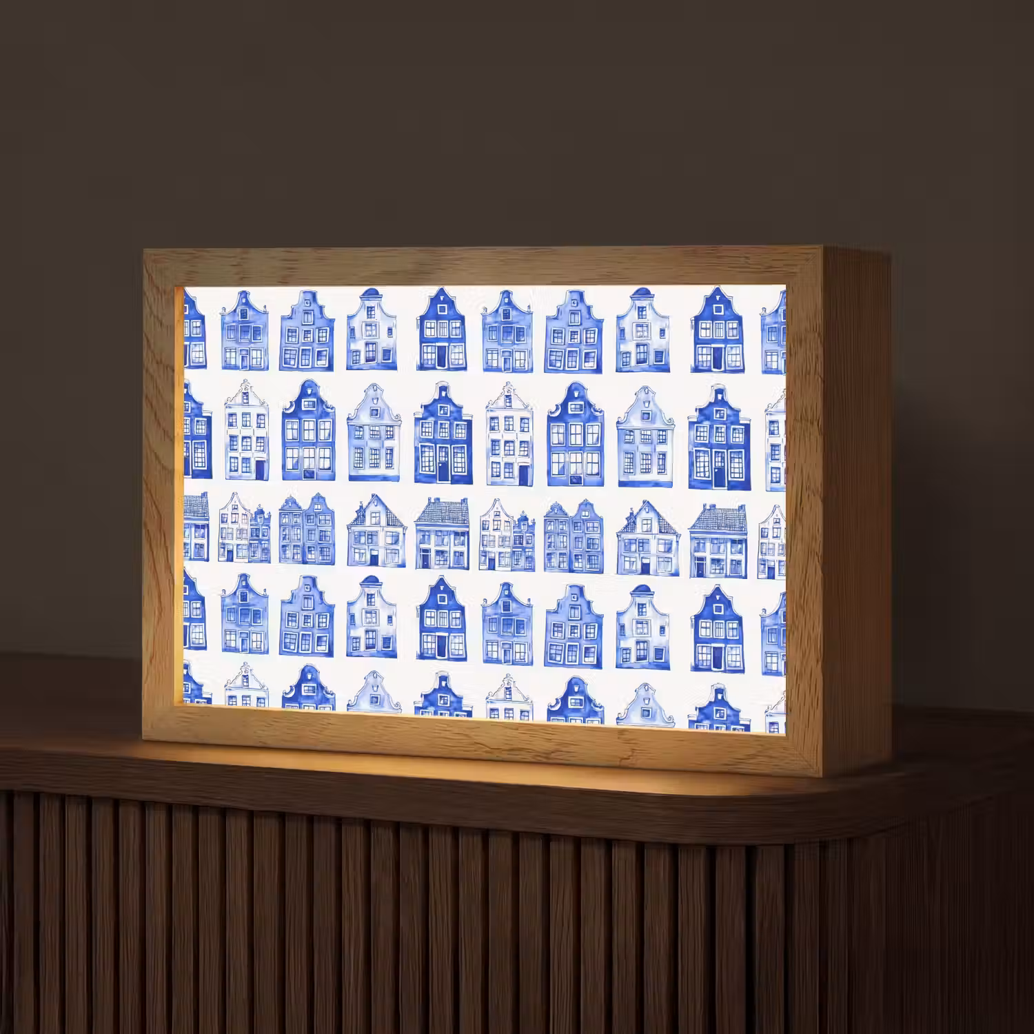 Patroon - Huizen - Blauw Light Box met kabel (Tafellamp) klein 924 -z3d_website
