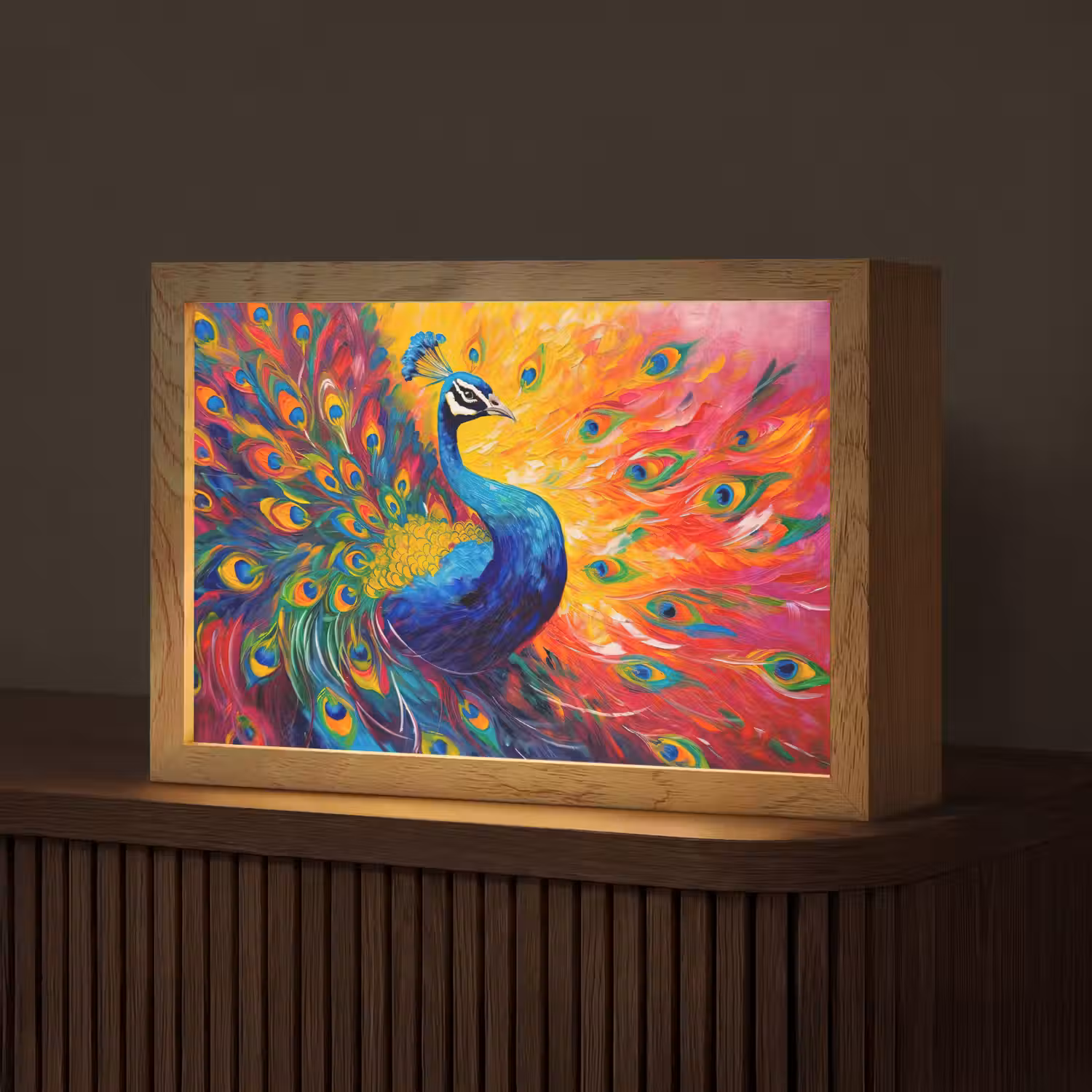 Pauw - Kunst - Schilderij - Pauwenveren Light Box met kabel (Tafellamp) klein -z3d_website
