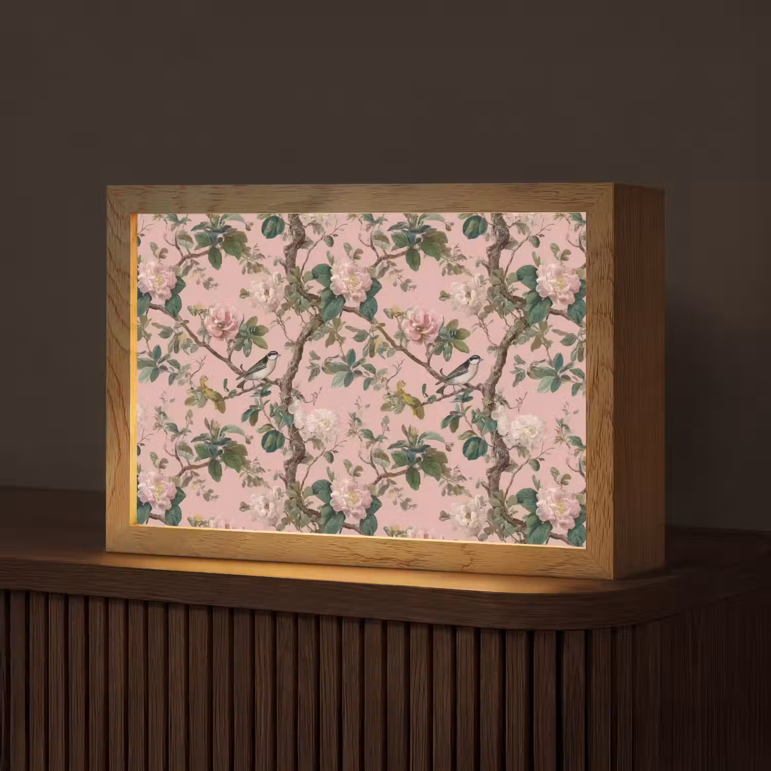 Pioenrozen - Botanisch - Vogel Light Box met kabel (Tafellamp) klein 924 -z3d_website
