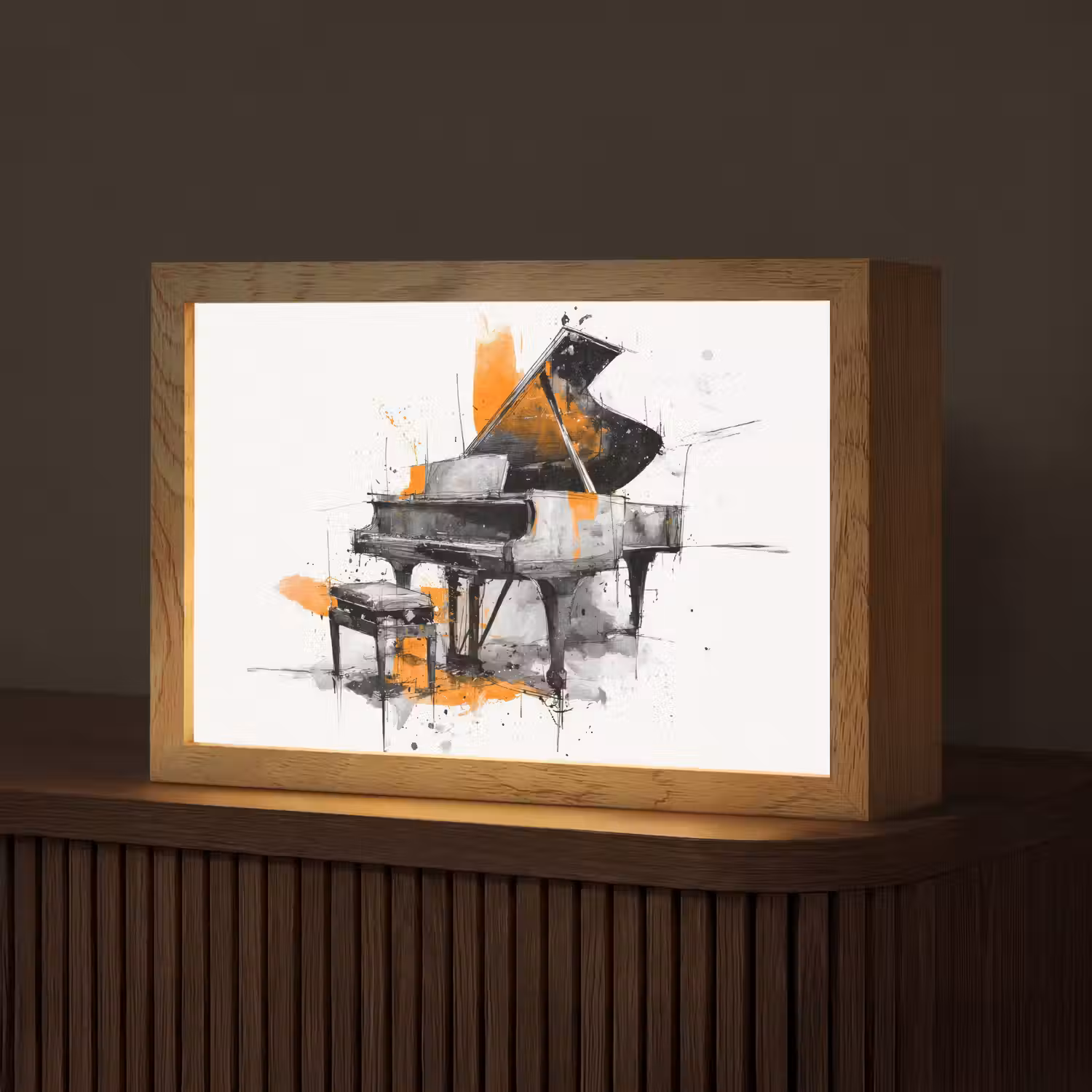 Piano - Oranje - Zwart - schets lijnen Light Box met kabel (Tafellamp) klein -z3d_website