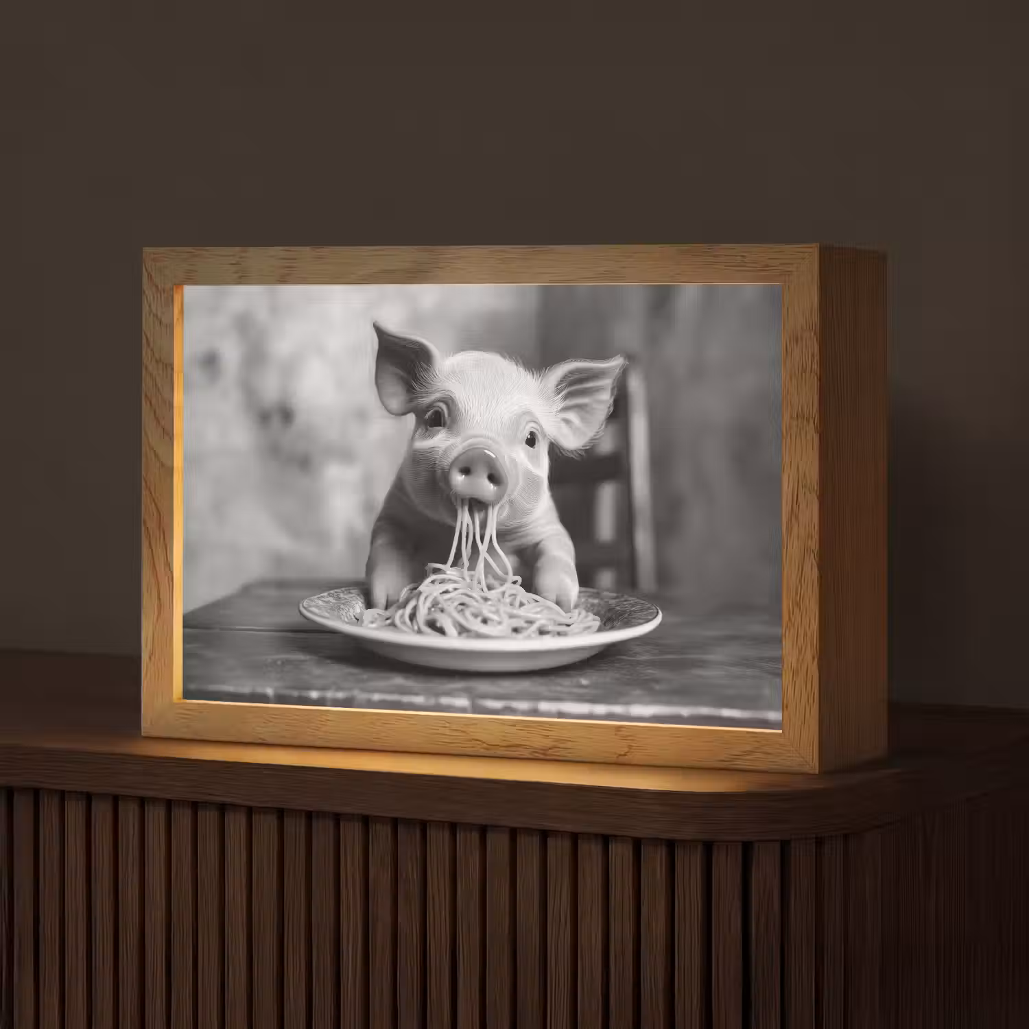 Varken - Schattig - Spaghetti - Zwart wit - Dier Light Box met kabel (Tafellamp) klein -z3d_website