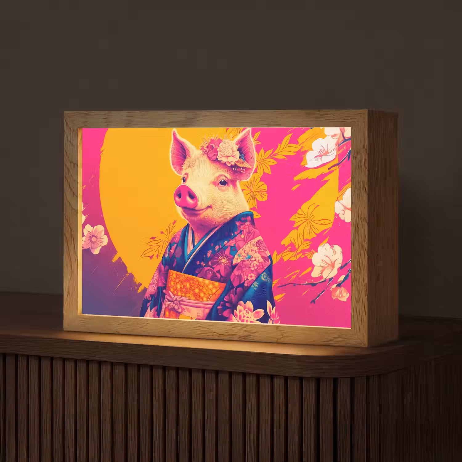 Varken - Bloemkroon - Kimono - Abstract Light Box met kabel (Tafellamp) klein -z3d_website