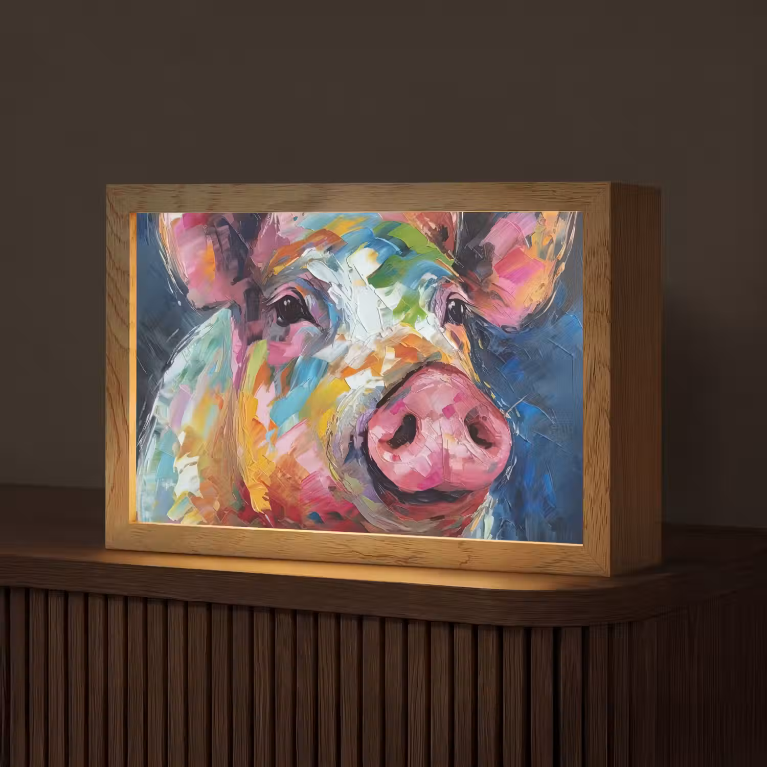 Varken - Olieverf - Dieren - Kunst Light Box met kabel (Tafellamp) klein -z3d_website