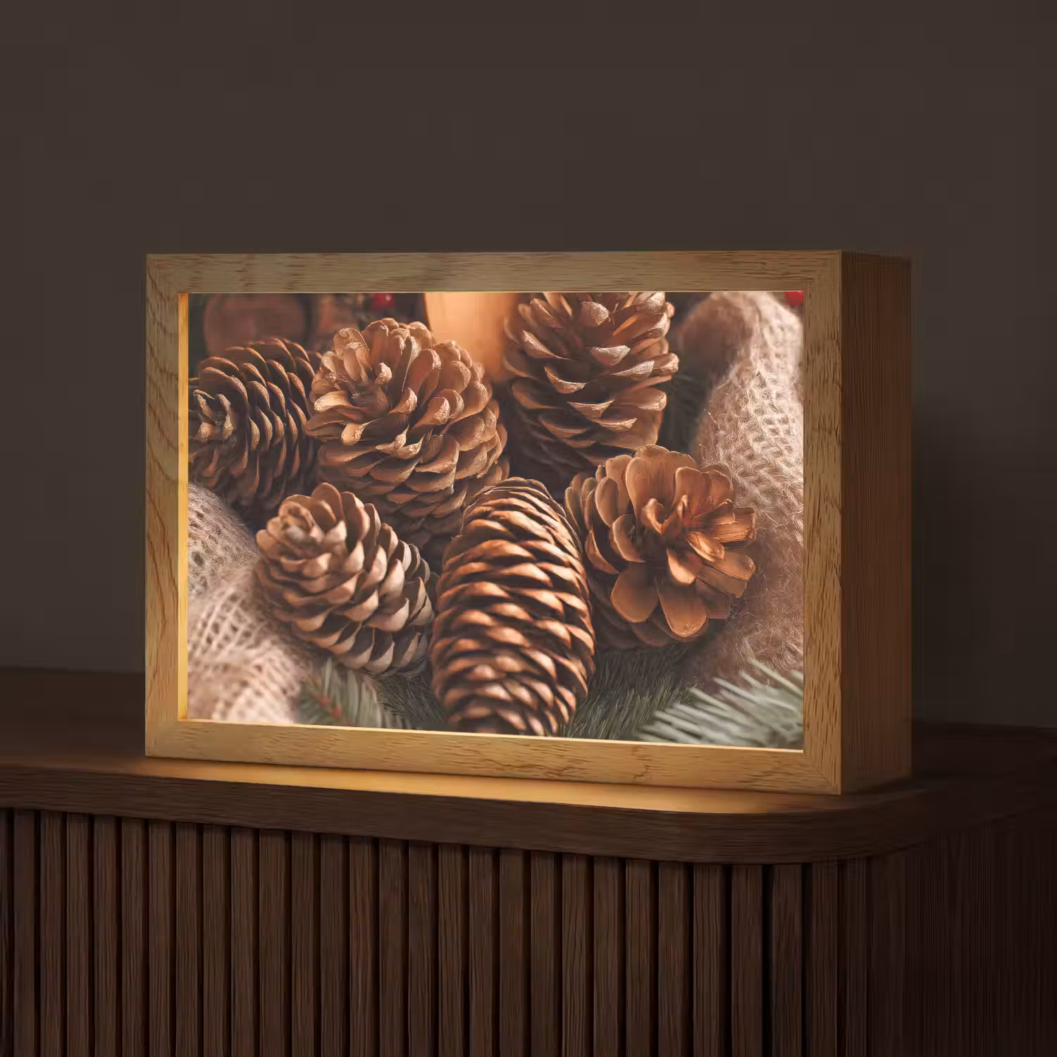 Dennenappels - Boom - Winter - Natuur - Bruin Light Box met kabel (Tafellamp) klein -z3d_website