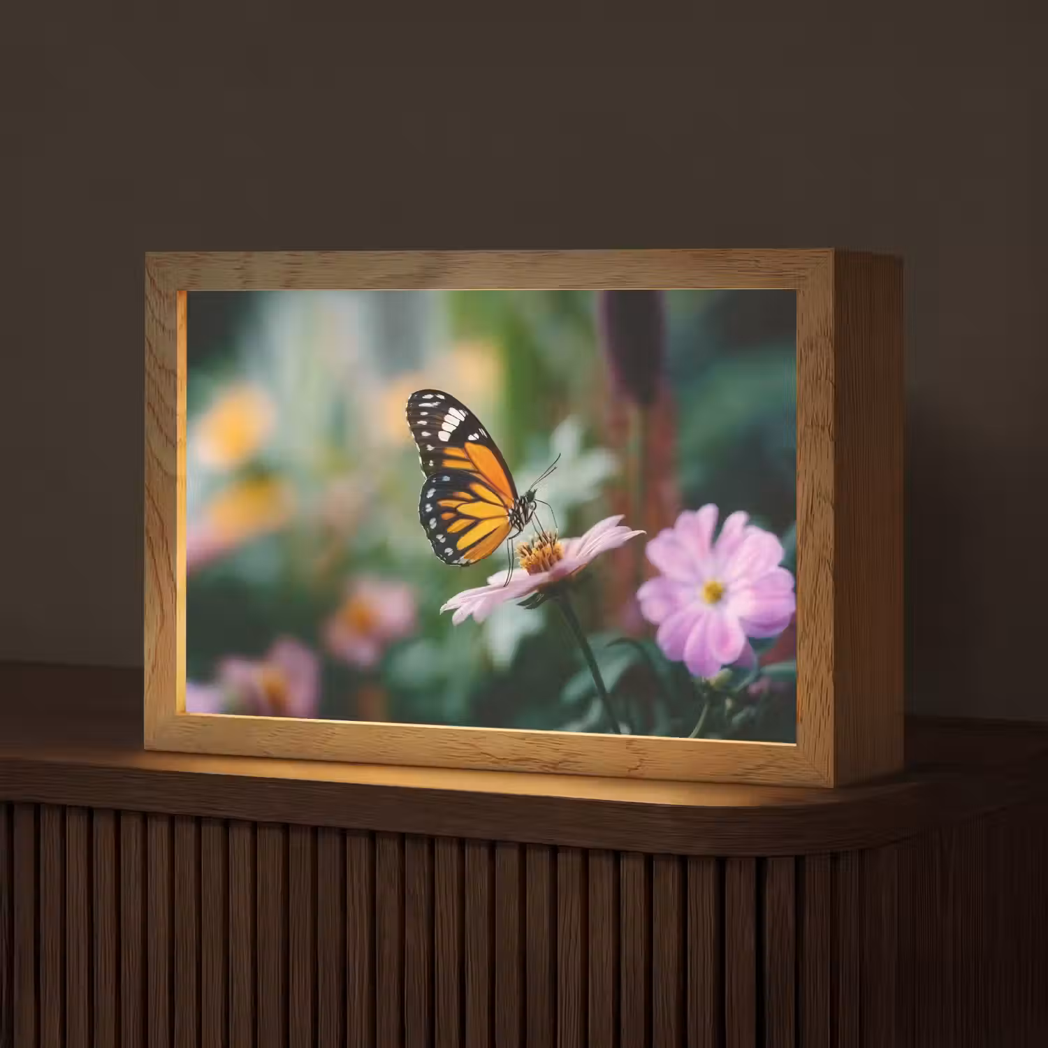 Roze bloemen - Vlinder - Zachte focus Light Box met kabel (Tafellamp) klein -z3d_website