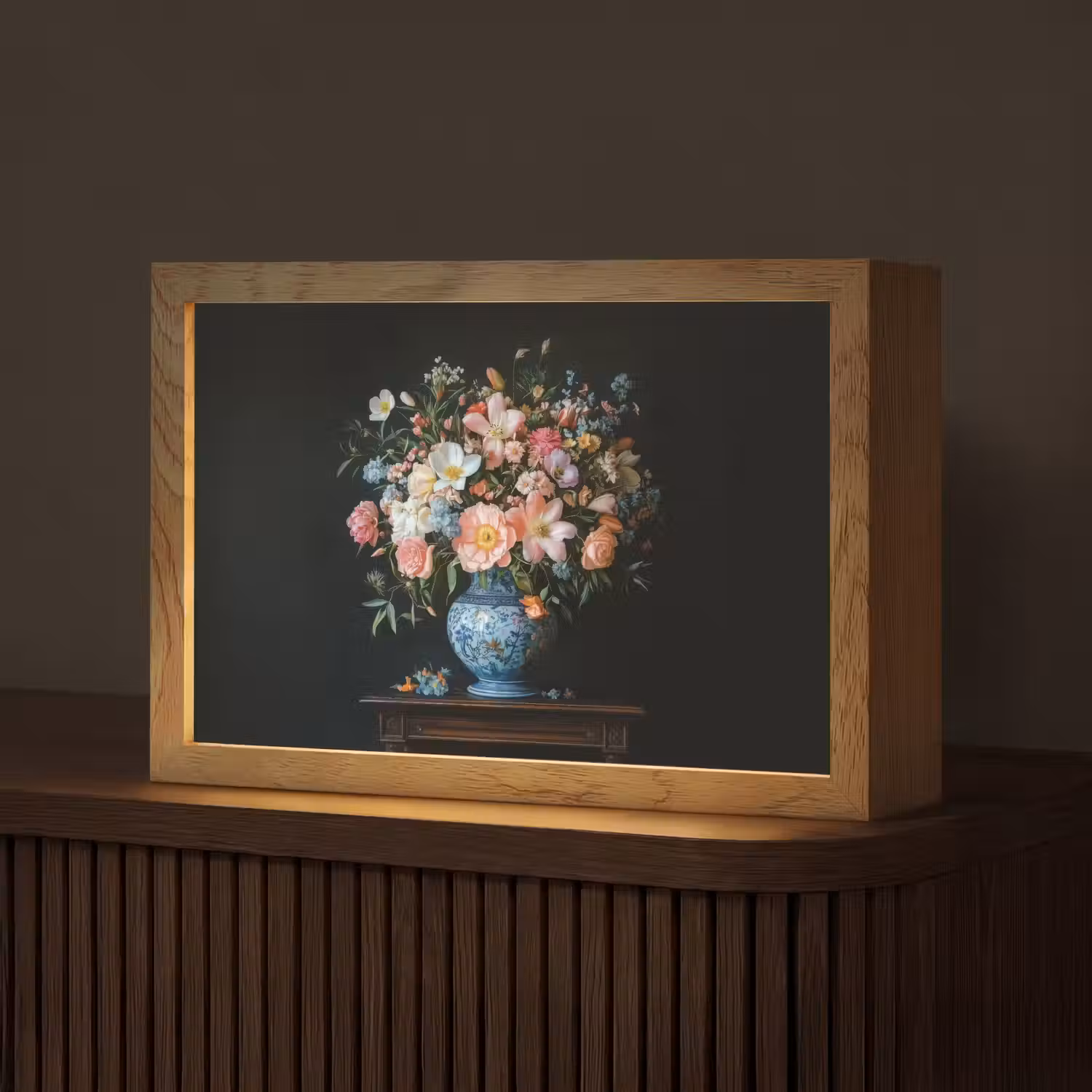 Roze - Bloemen - Vaas - Kleuren Light Box met kabel (Tafellamp) klein -z3d_website