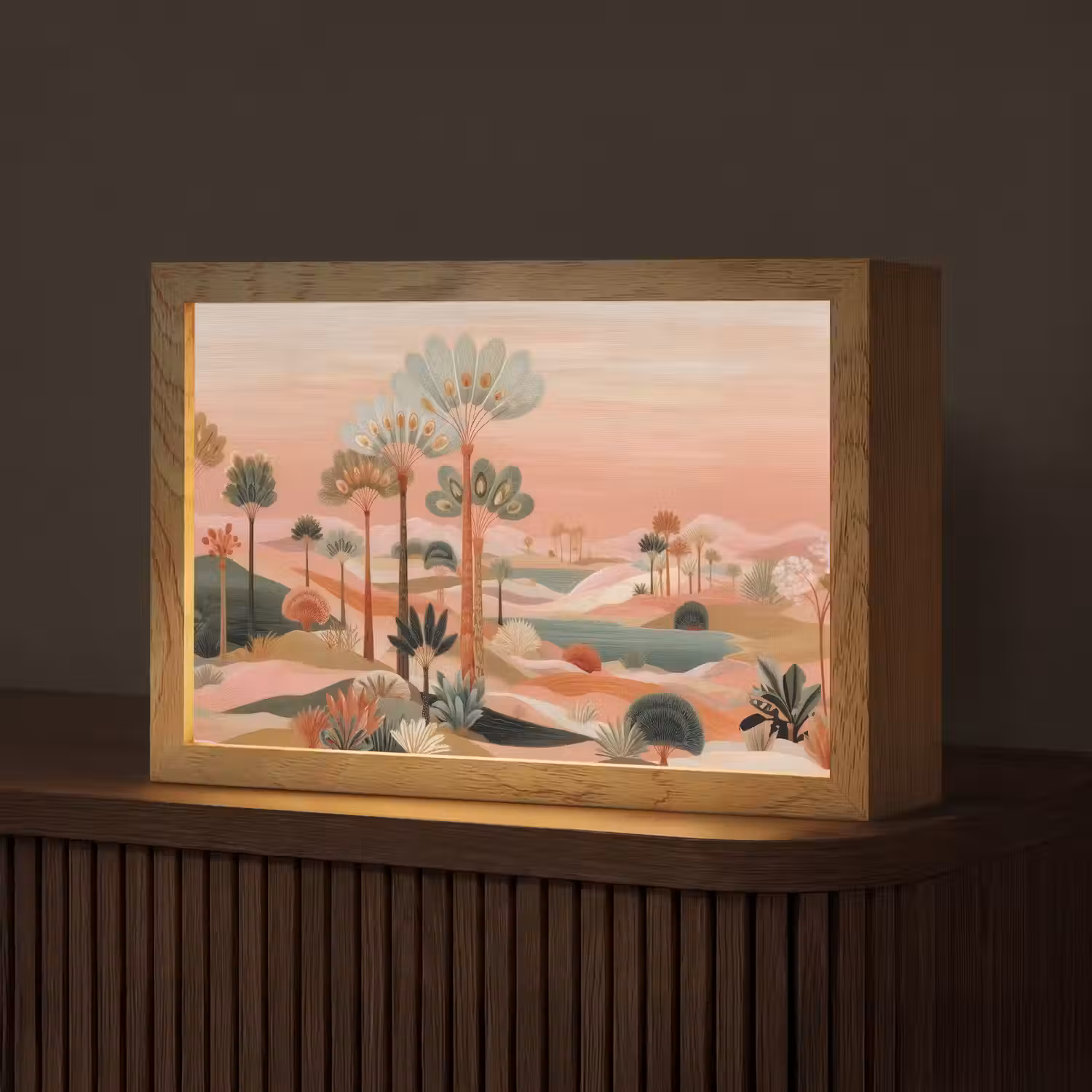 Roze landschap - Palmen - Water Light Box met kabel (Tafellamp) klein -z3d_website