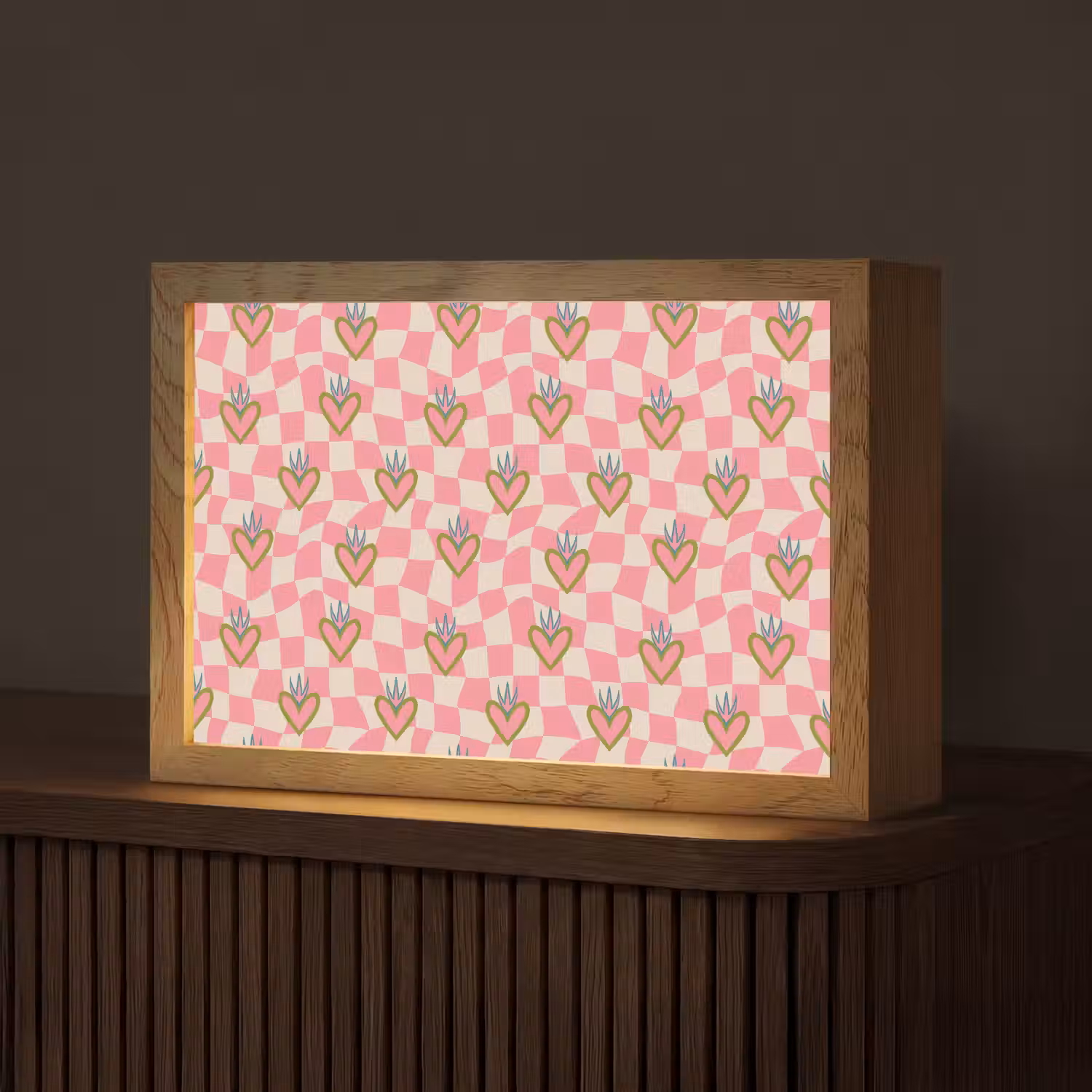 Roze - Retro - Patroon - Geblokt Light Box met kabel (Tafellamp) klein 924 -z3d_website