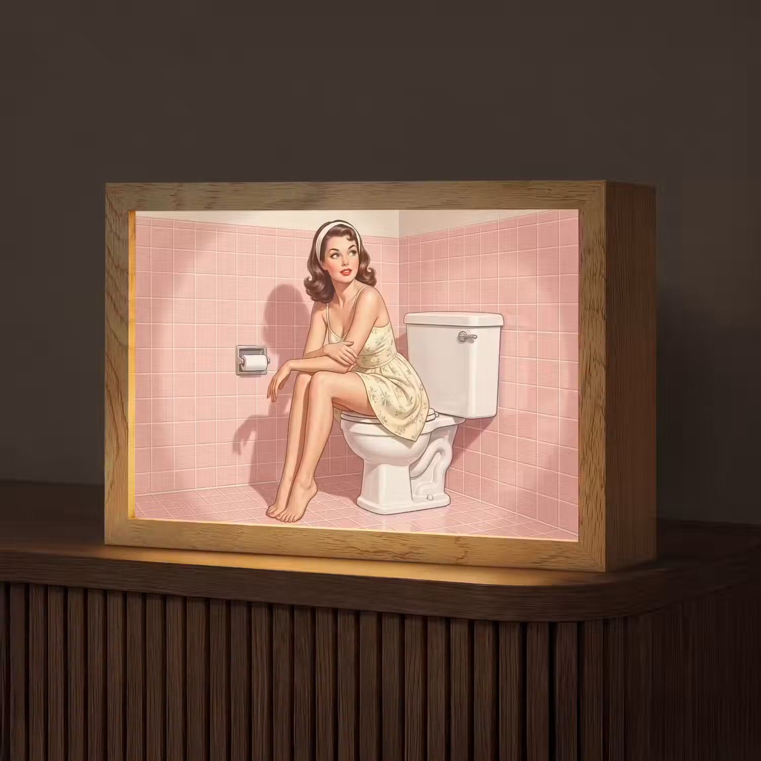 Roze - Retro - Vrouw Light Box met kabel (Tafellamp) klein -z3d_website