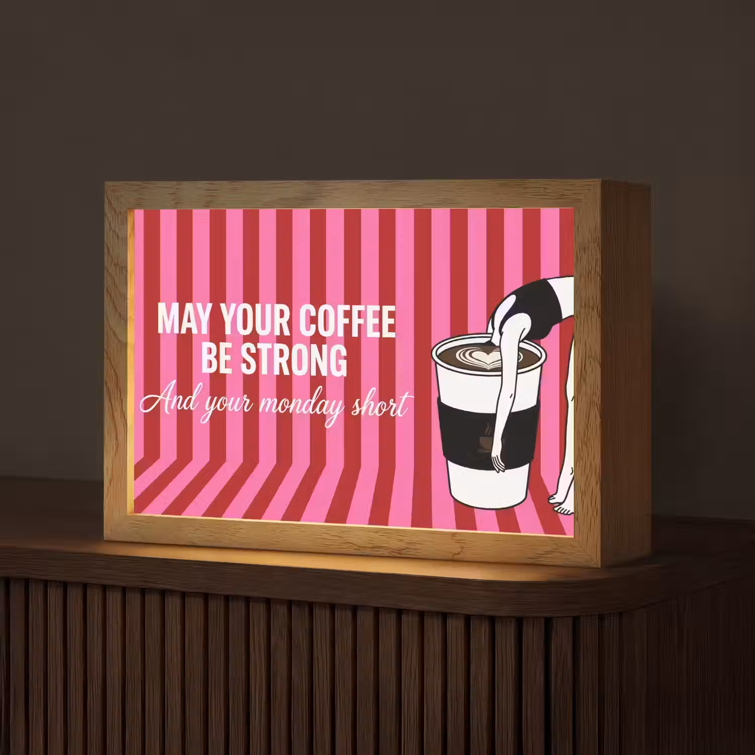 Roze - Strepen - Koffie - Maandag Light Box met kabel (Tafellamp) klein -z3d_website