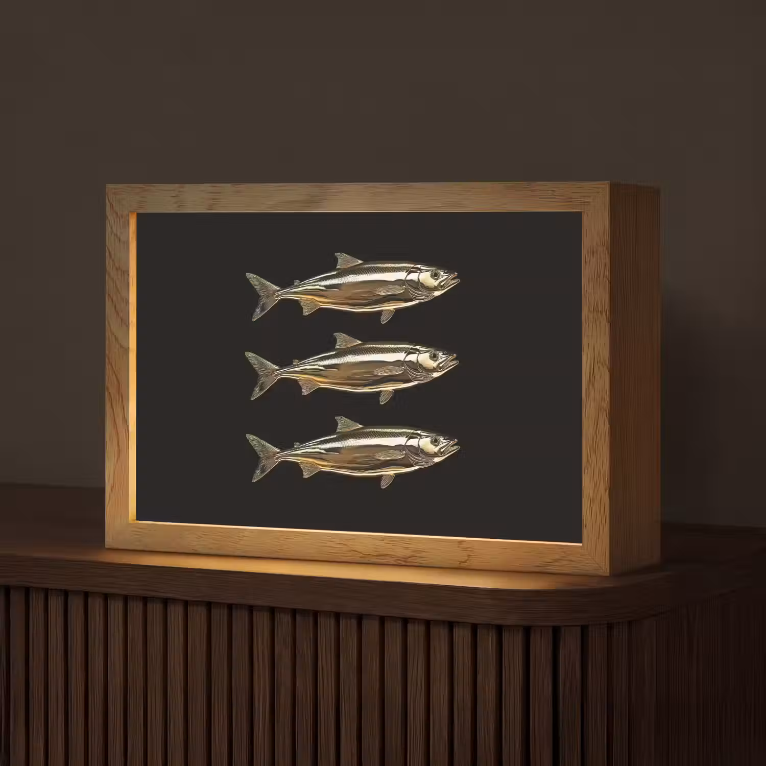 Vissen - Goud - Zwart Light Box met kabel (Tafellamp) klein -z3d_website