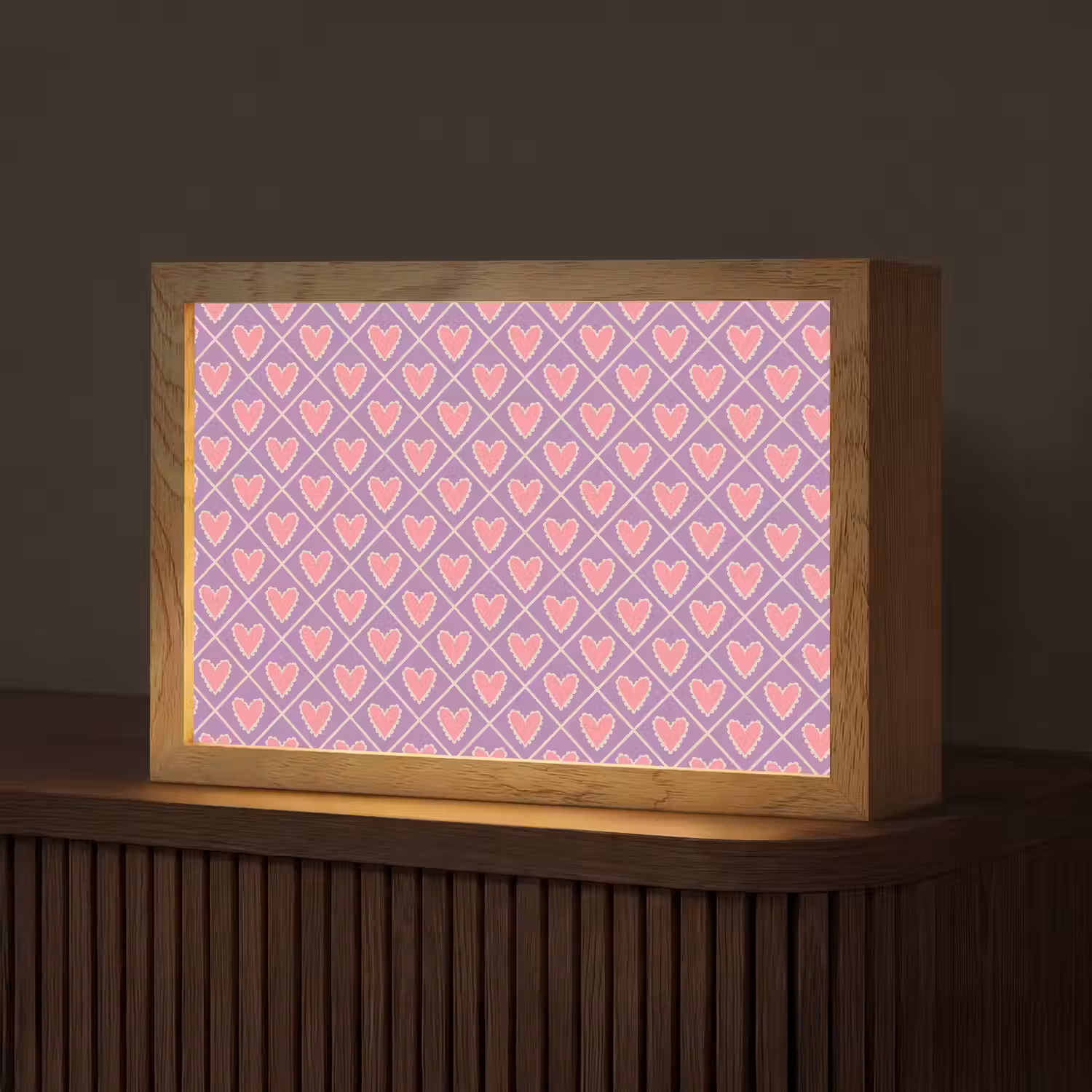Ruit - Patroon - Paars - Hartjes Light Box met kabel (Tafellamp) klein 924 -z3d_website